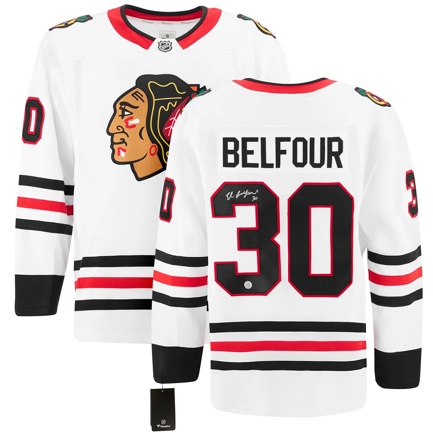 Ed Belfour Signed Chicago Blackhawks White Fanatics Breakaway Jersey - Image 3