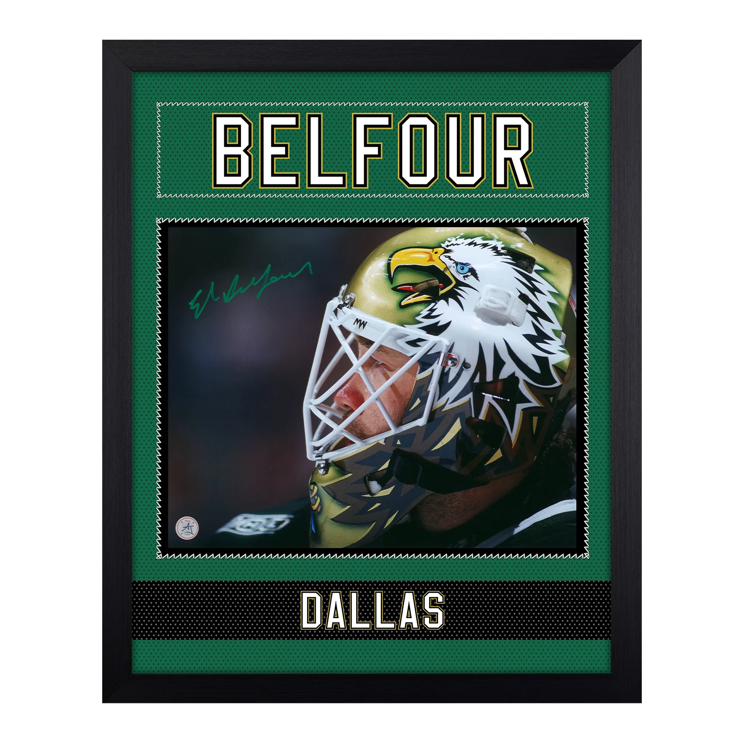 Ed Belfour Autographed Dallas Stars Uniform Graphic 19x23 Frame
