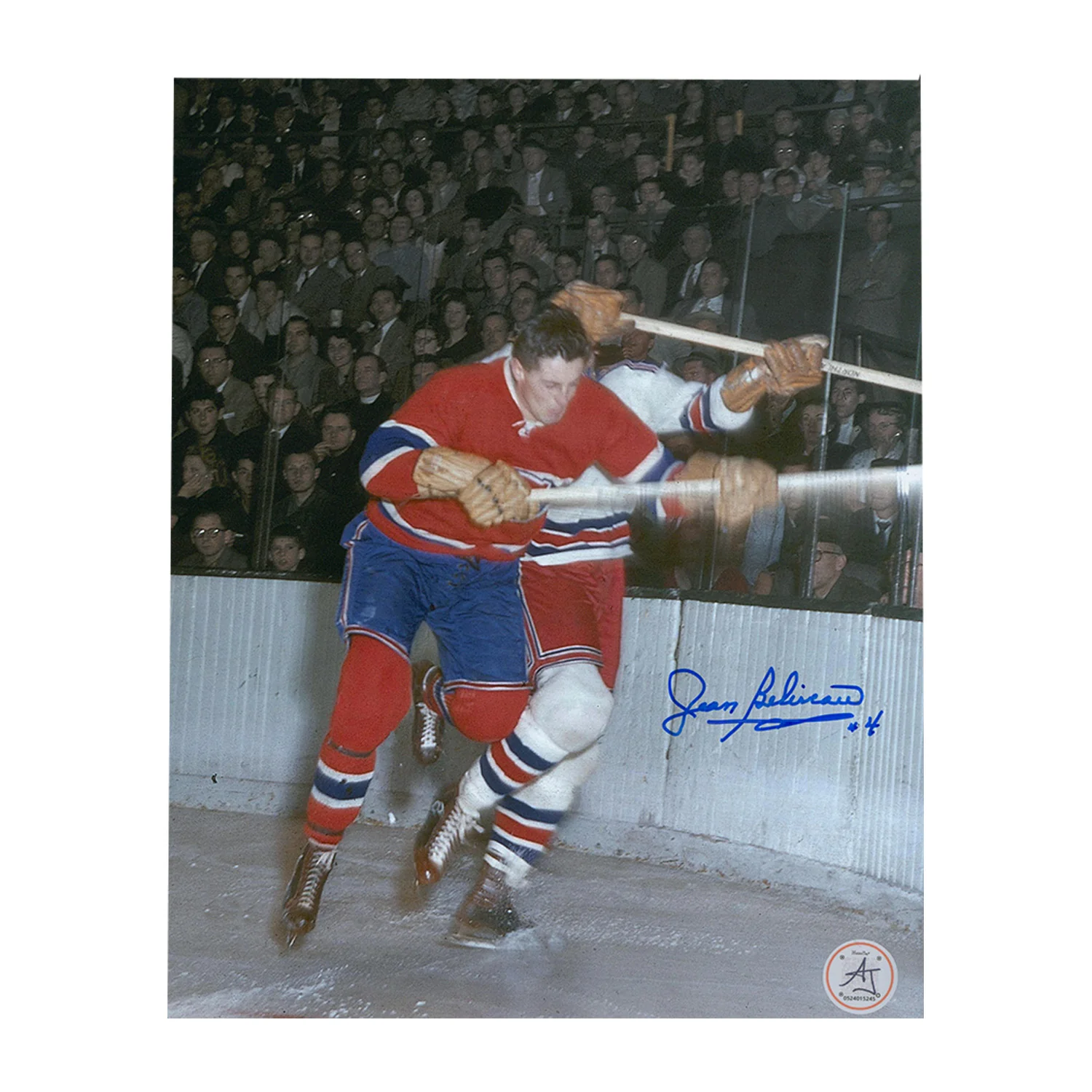 Jean Beliveau Autographed Montreal Canadiens Checking 8x10 Photo