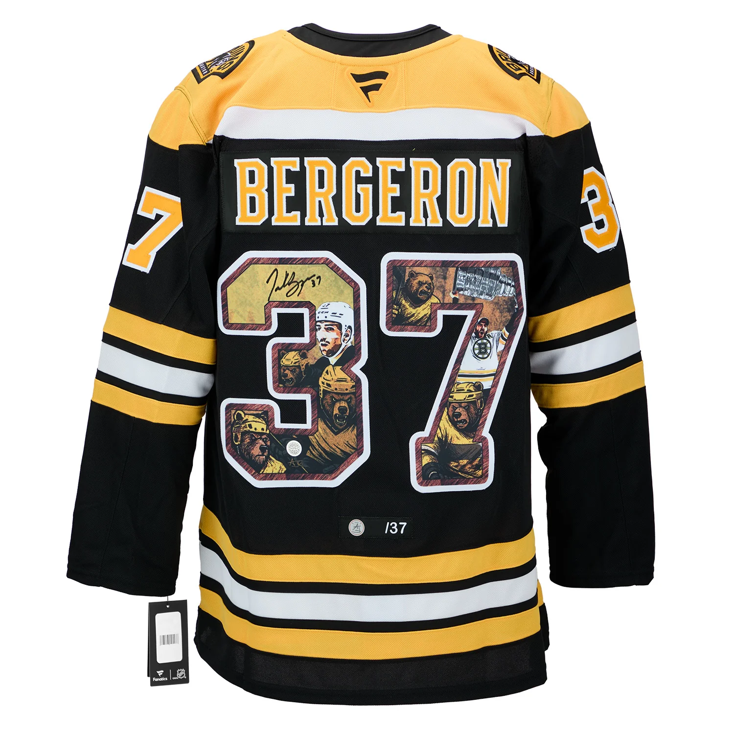Patrice Bergeron Signed Boston Bruins Comic Book Bear Art Jersey #/37
