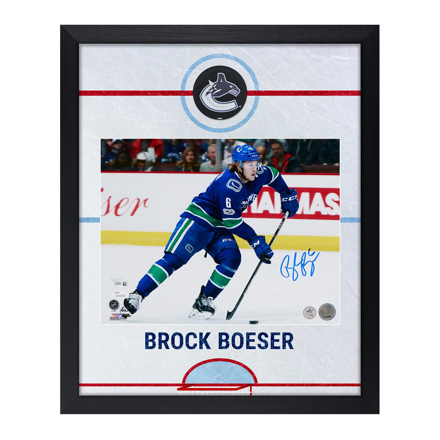 Brock Boeser Signed Vancouver Canucks Graphic Rink 19x23 Frame