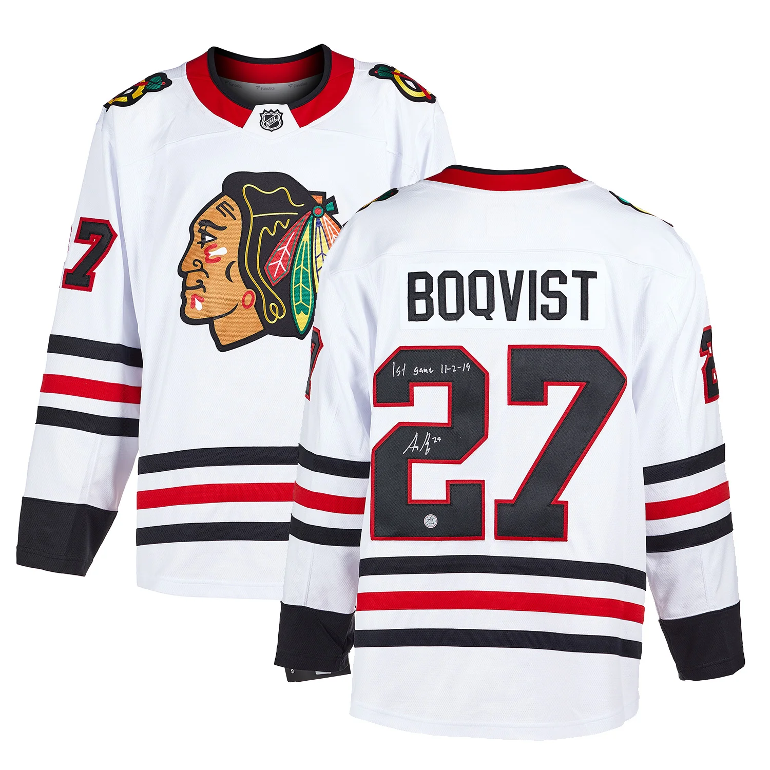 Adam Boqvist Chicago Blackhawks Signed & Dated 1st Game Fanatics Jersey - Image 3