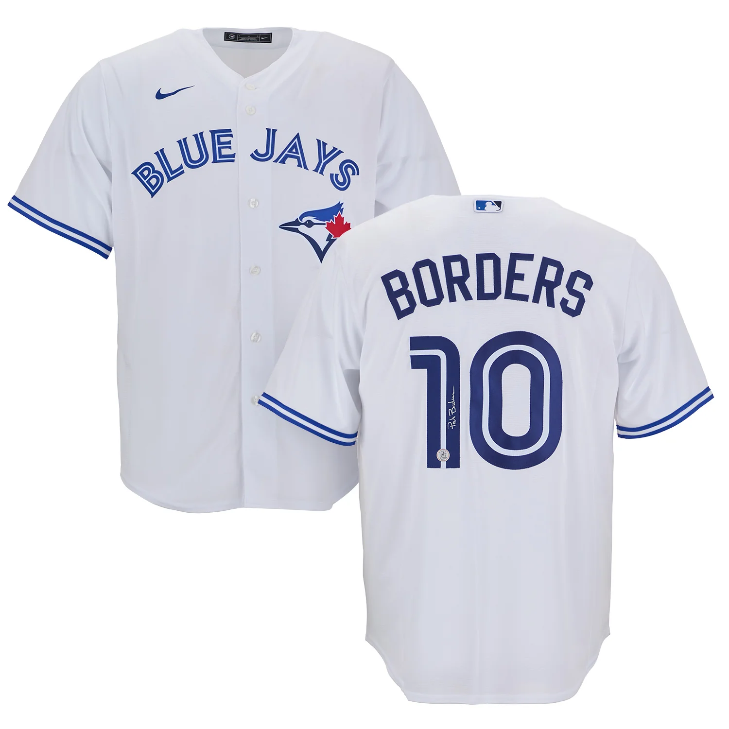 Pat Borders Autographed Toronto Blue Jays White Nike Baseball Jersey - Image 3