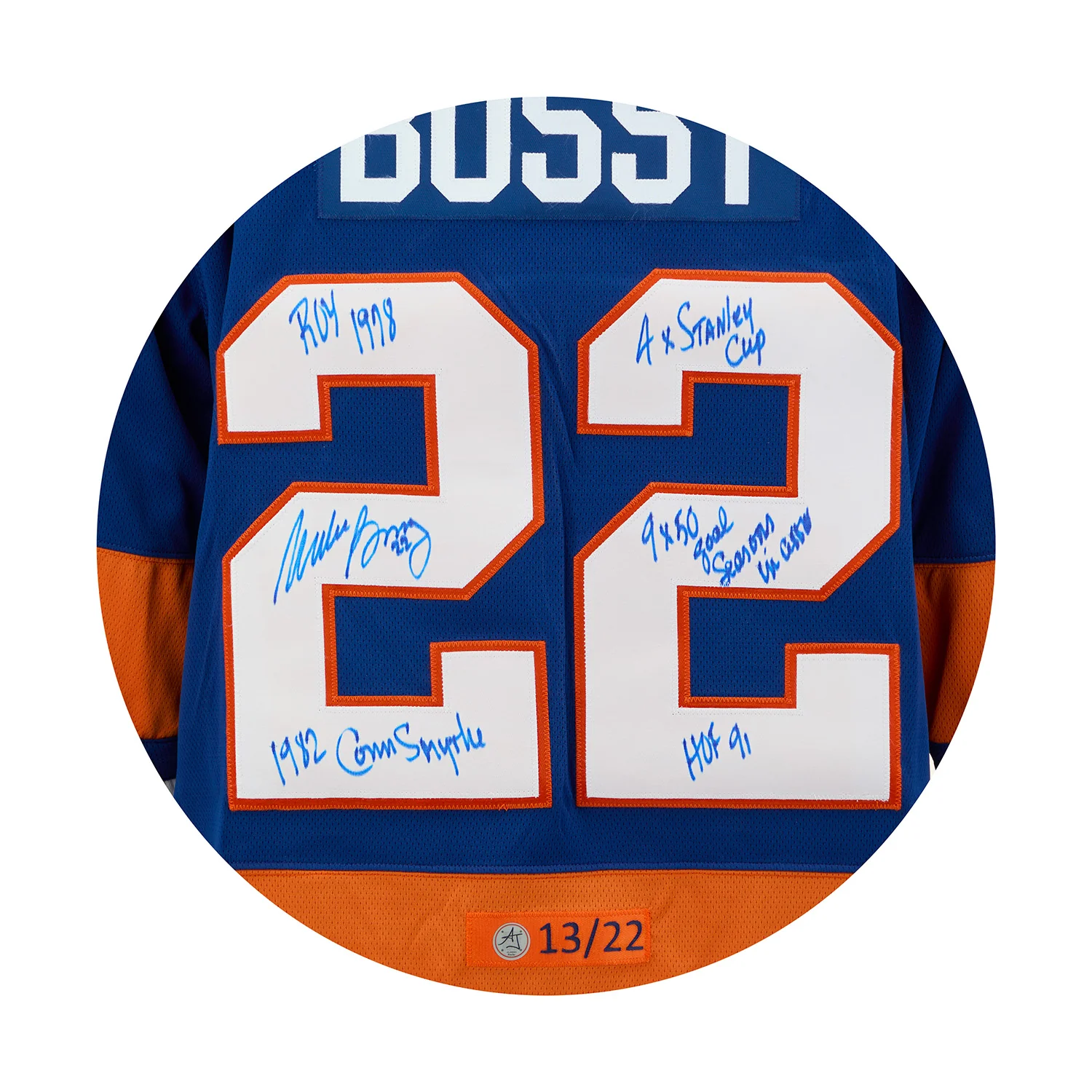 Mike Bossy New York Islanders Signed & Inscribed Stats Breakaway Jersey #13/22 - Image 3