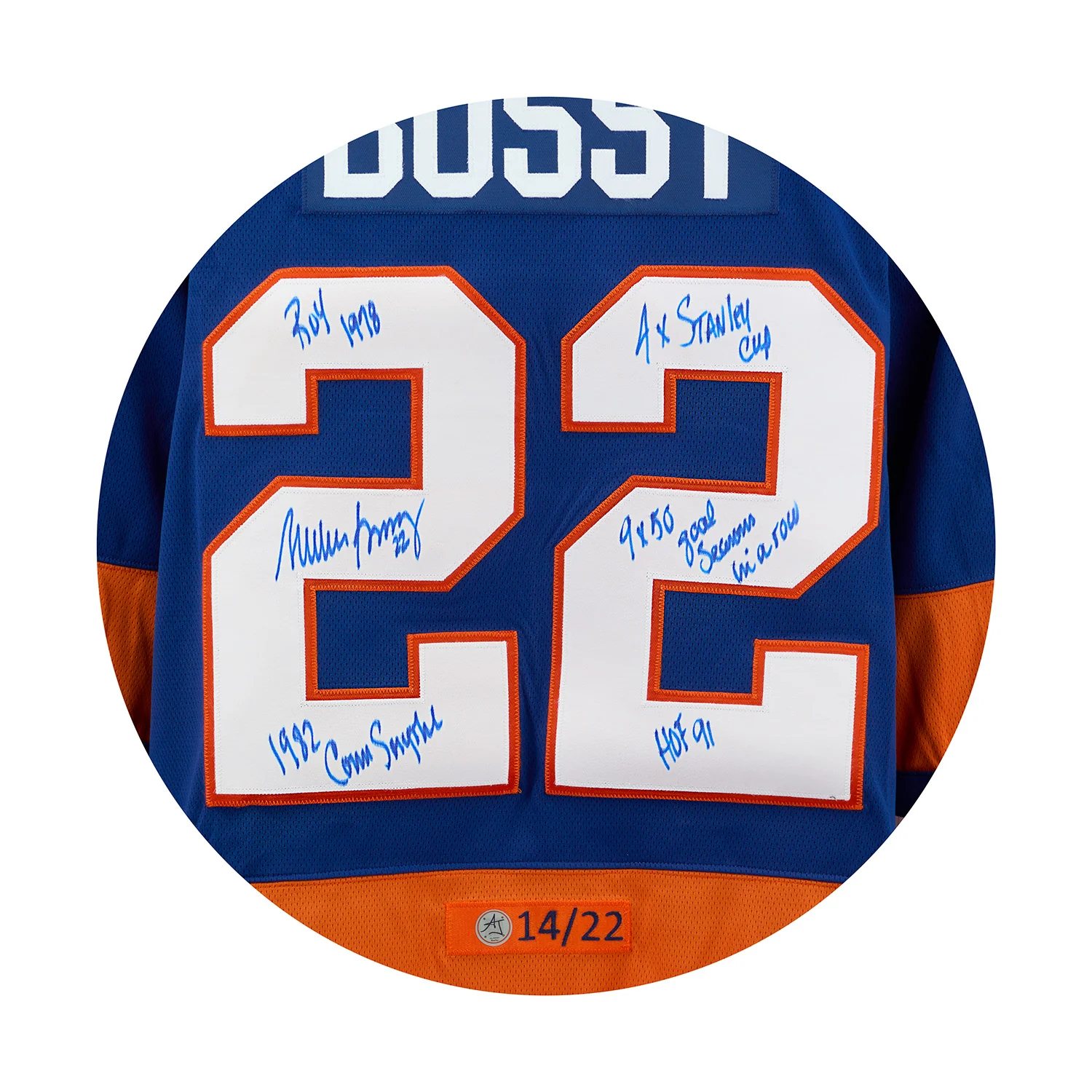 Mike Bossy New York Islanders Signed & Inscribed Stats Breakaway Jersey #14/22 - Image 3