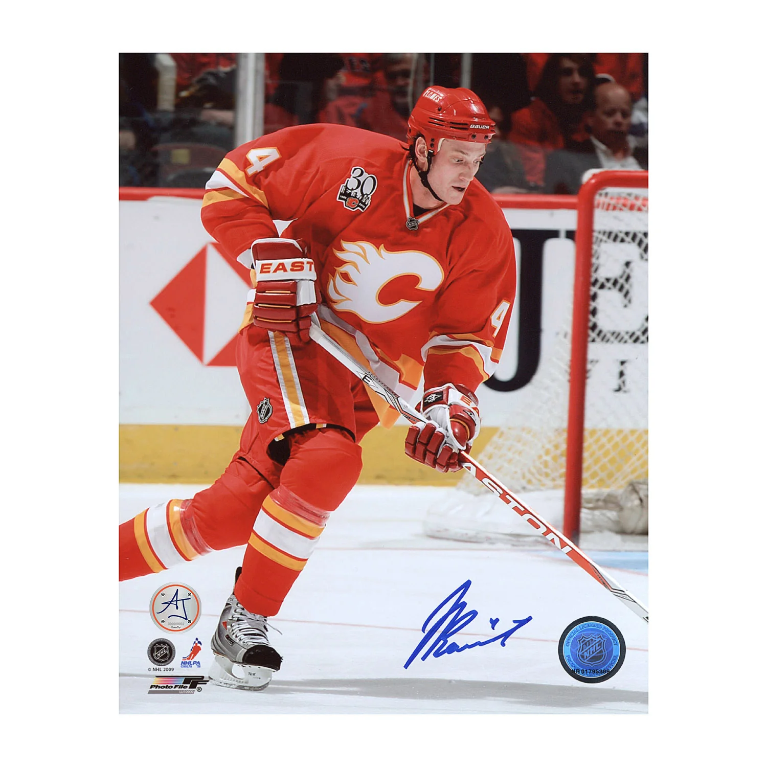 Jay Bouwmeester Autographed Calgary Flames Game Action 8x10 Photo