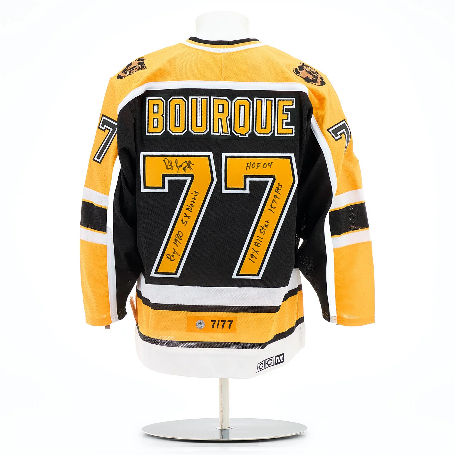 Ray Bourque Boston Bruins Signed & Inscribed Stats Vintage CCM Jersey #7/77