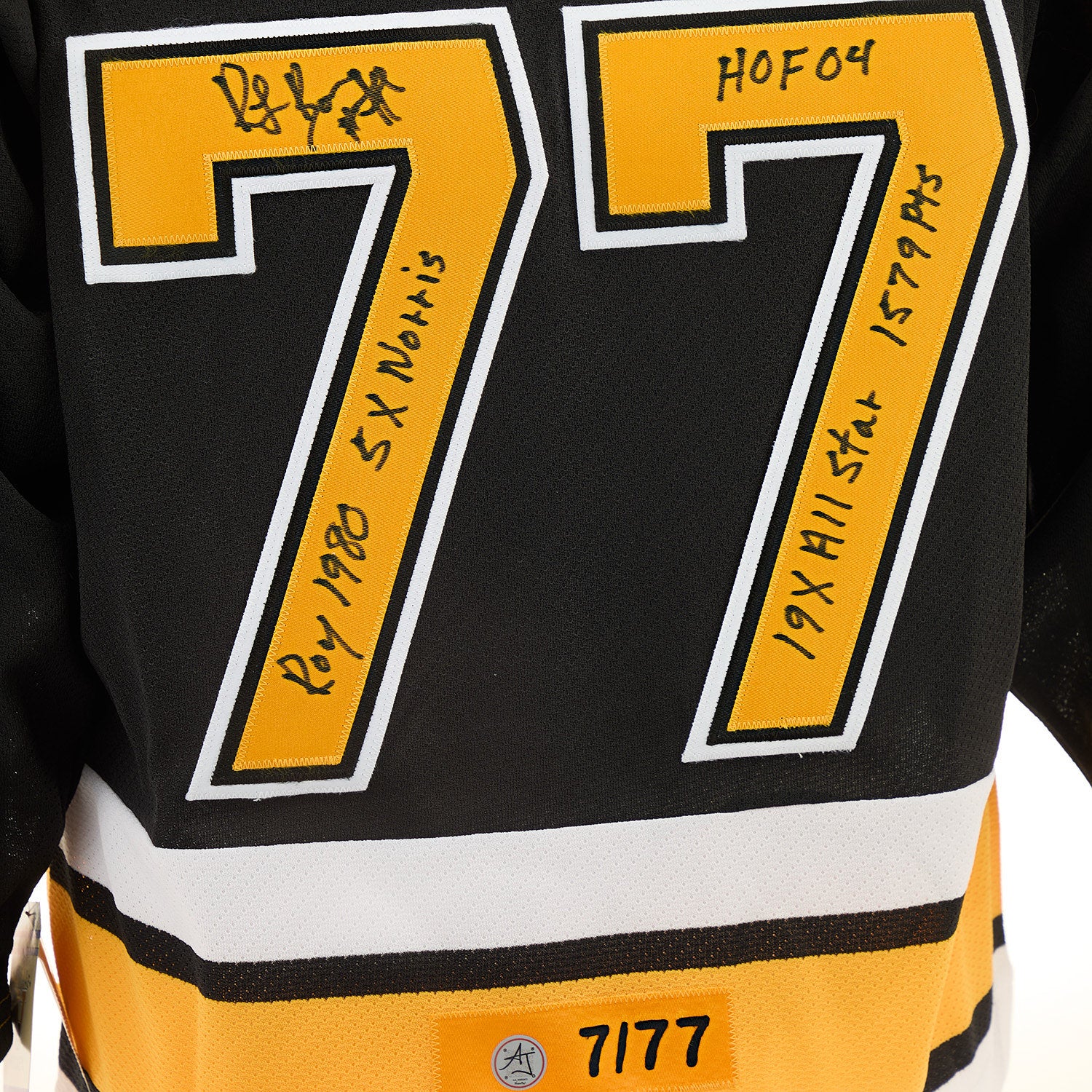 Ray Bourque Boston Bruins Signed & Inscribed Stats Vintage CCM Jersey #7/77 - Image 3
