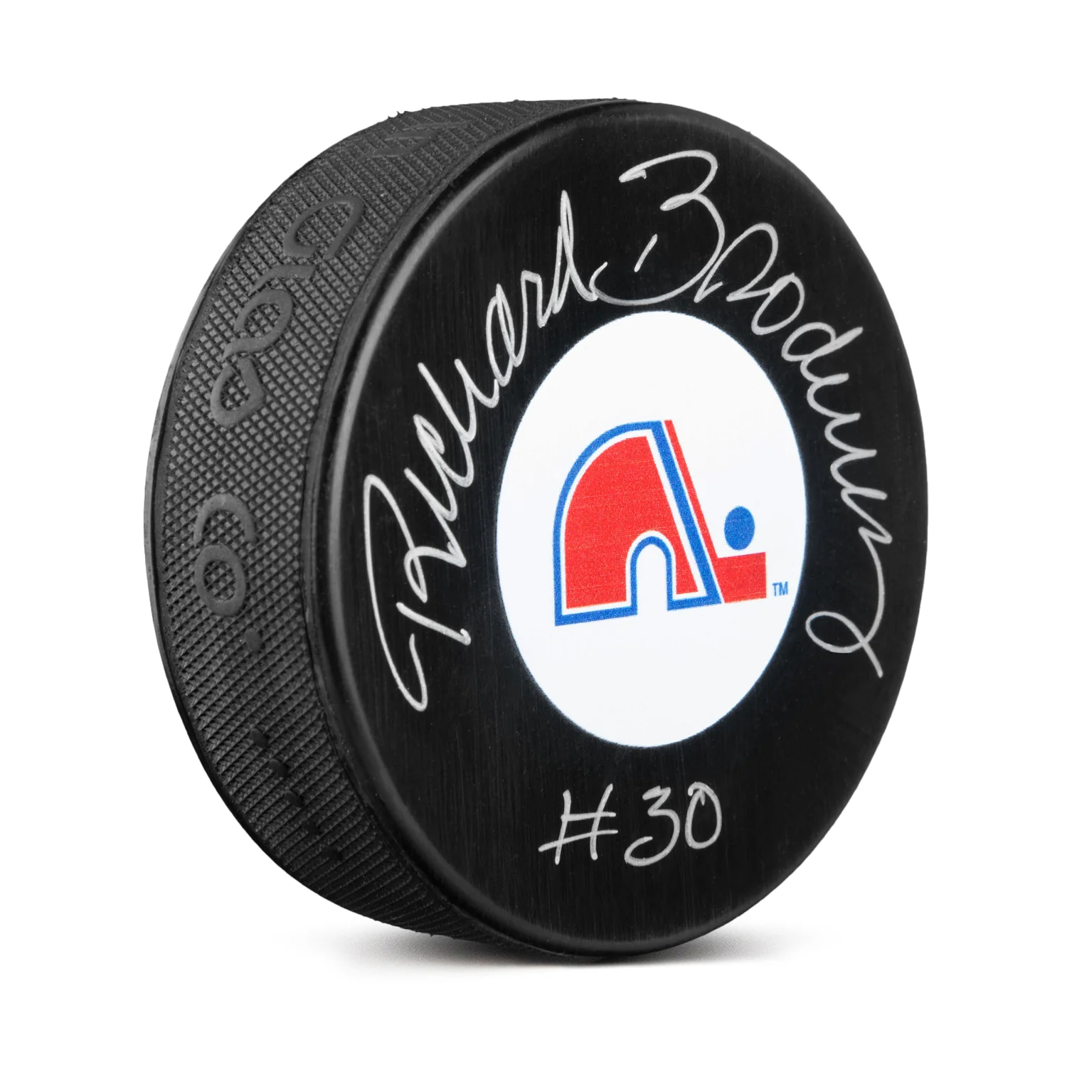 Richard Brodeur Autographed Quebec Nordiques Retro Logo Puck