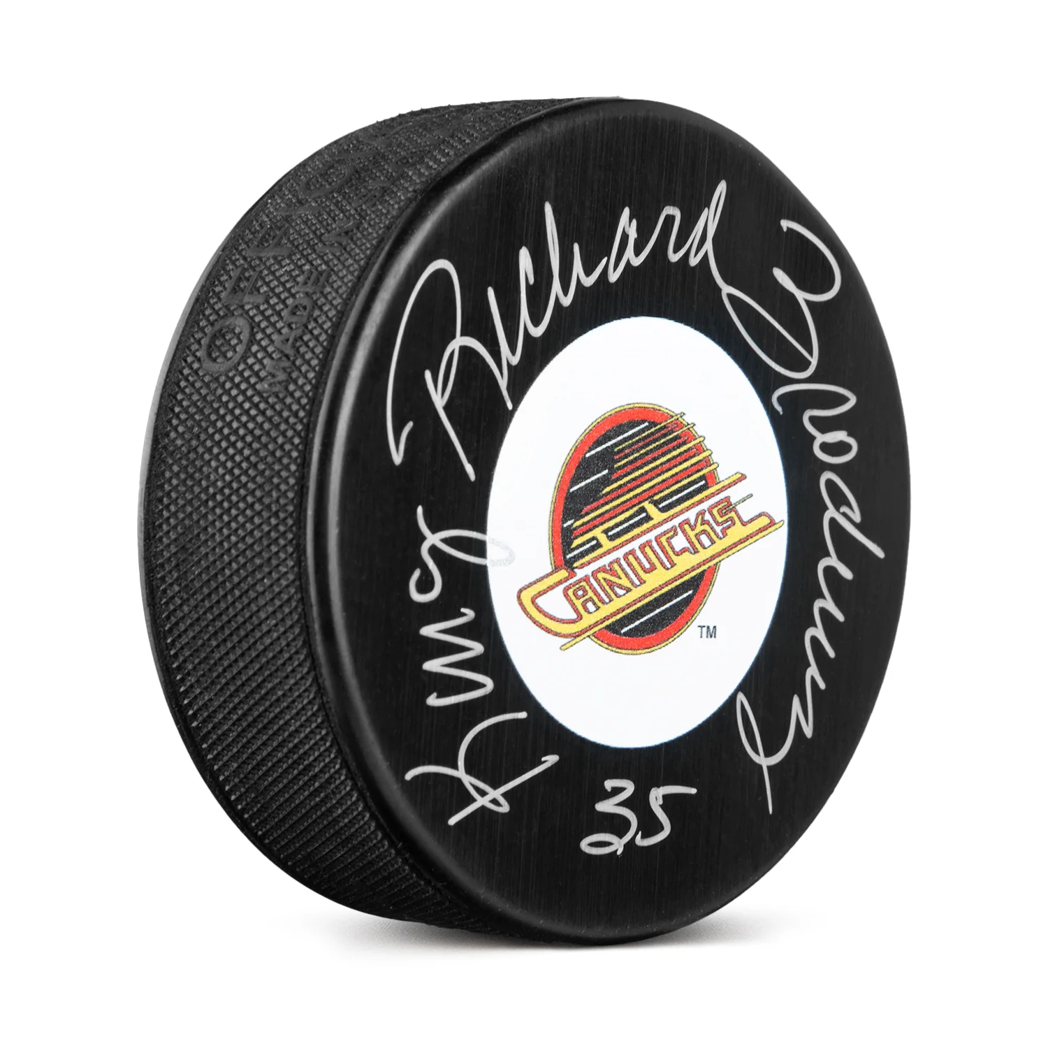 Richard Brodeur Autographed Vancouver Canucks Retro Logo Puck