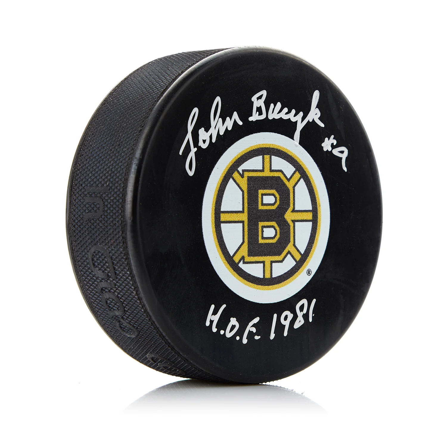Johnny Bucyk Autographed Boston Bruins Hockey Puck with HOF Note