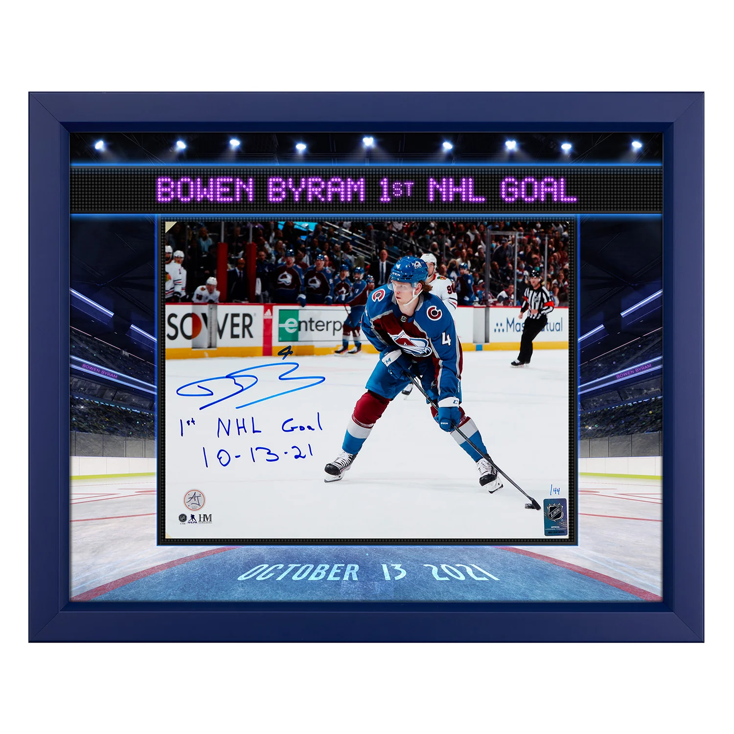 Bowen Byram Signed & Dated Colorado Avalanche 1st Goal Graphic 18x22 Frame #/44 - Image 2