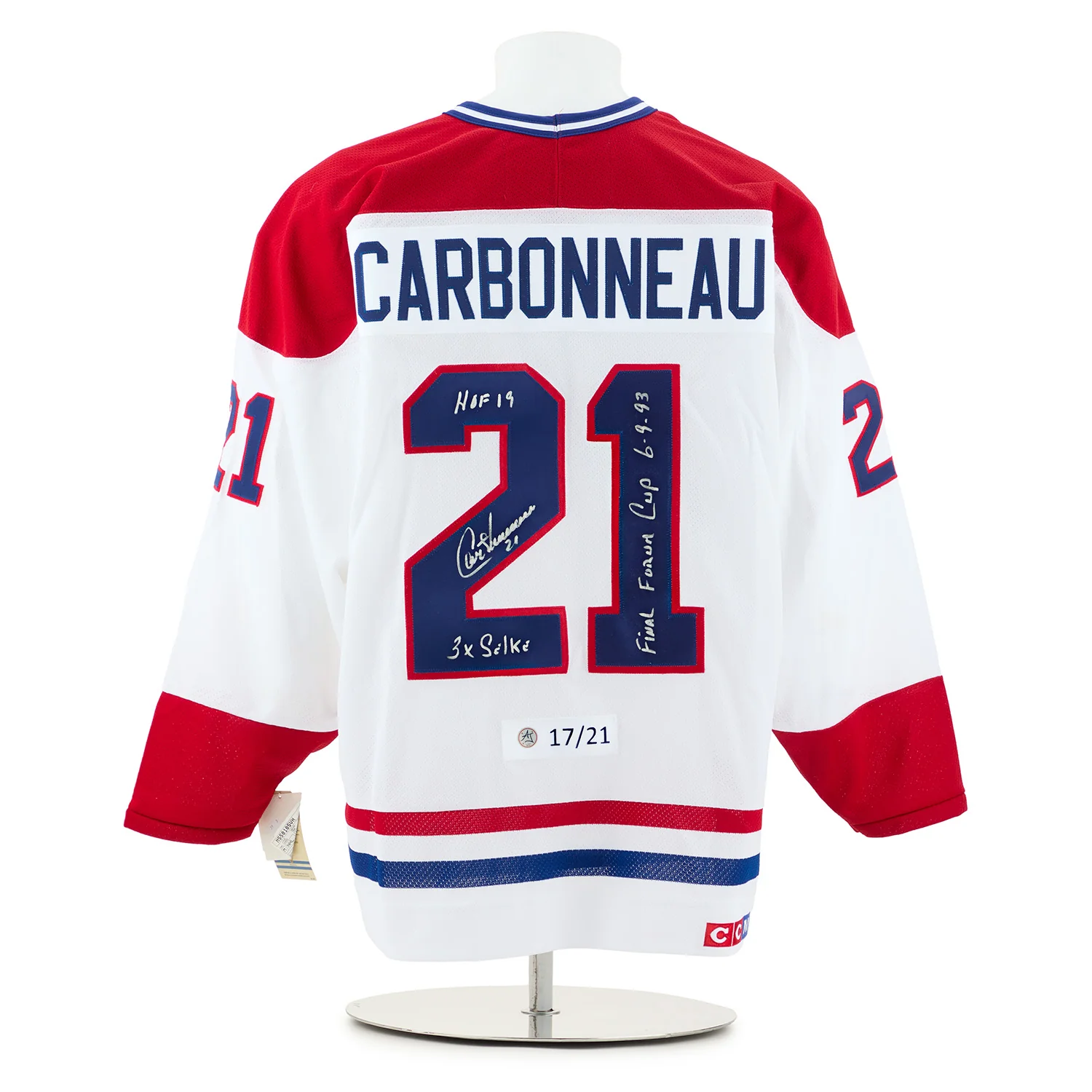 Guy Carbonneau Montreal Canadiens Signed & Inscribed Vintage CCM Jersey #17/21