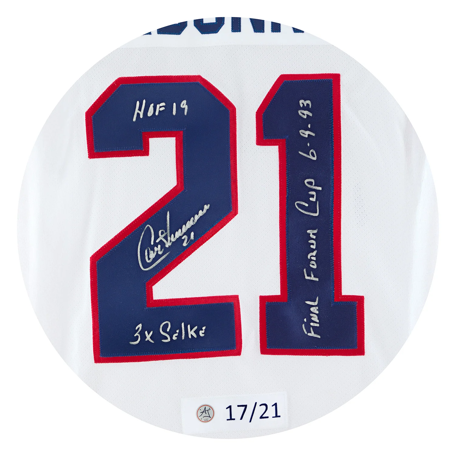 Guy Carbonneau Montreal Canadiens Signed & Inscribed Vintage CCM Jersey #17/21 - Image 3