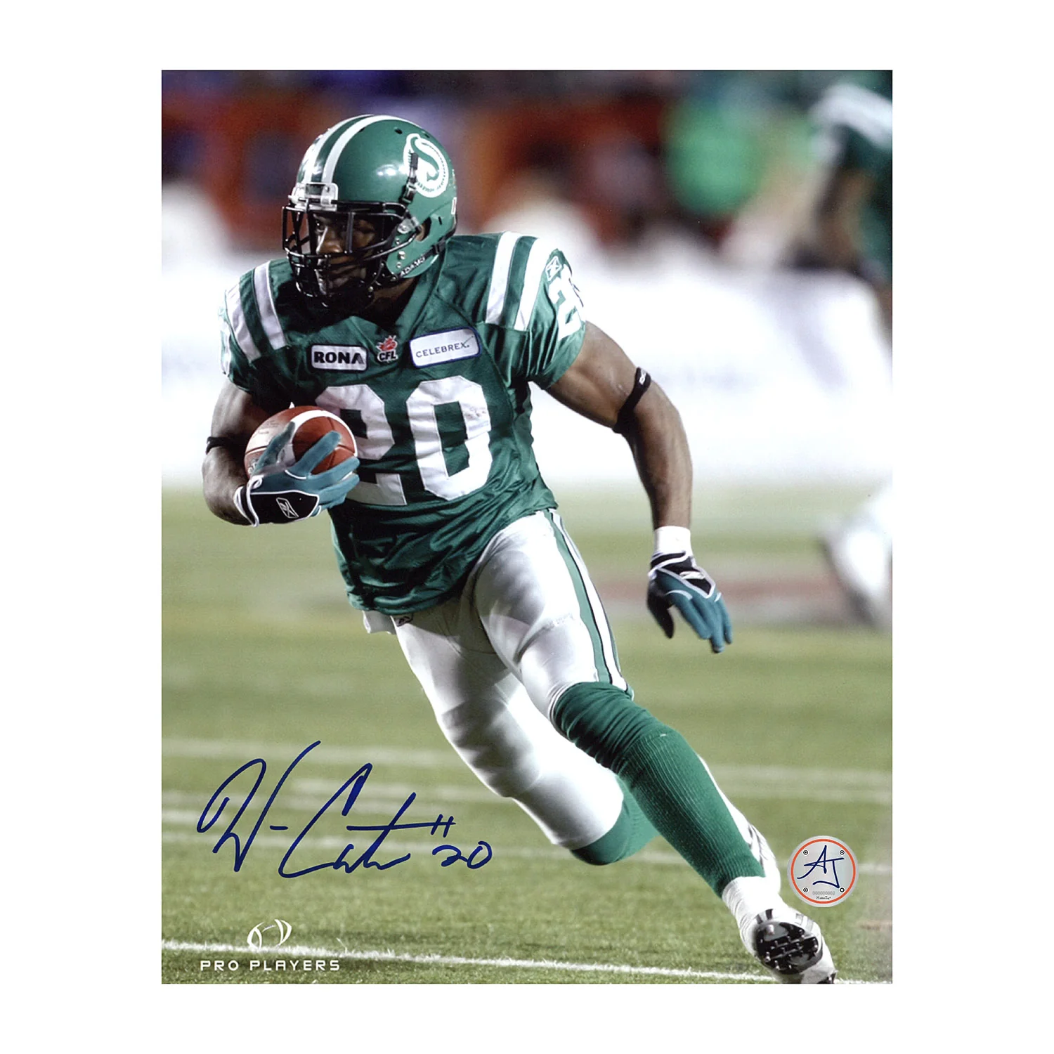 Wes Cates Autographed Saskatchewan Roughriders Football Action 8x10 Photo