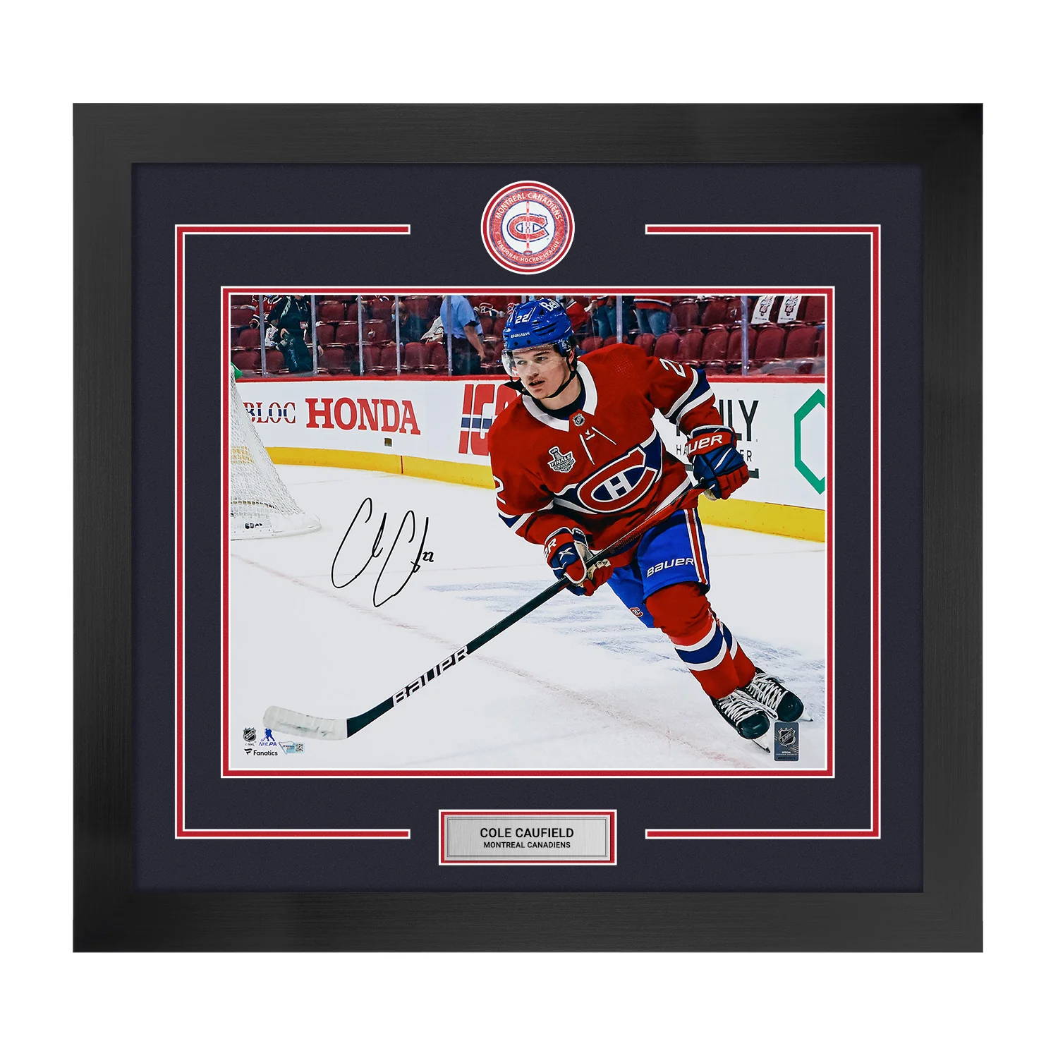 Cole Caufield Signed Montreal Canadiens Centre Ice Logo 28x30 Frame