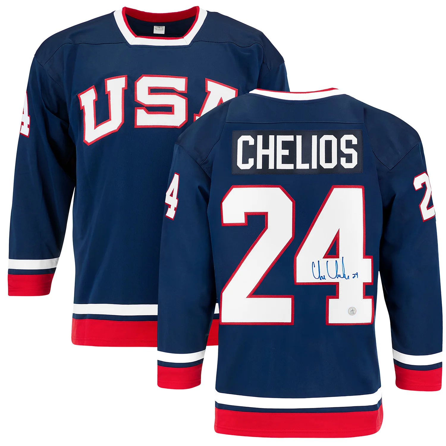 Chris Chelios Autographed Team USA Custom Hockey Nation Jersey - Image 3