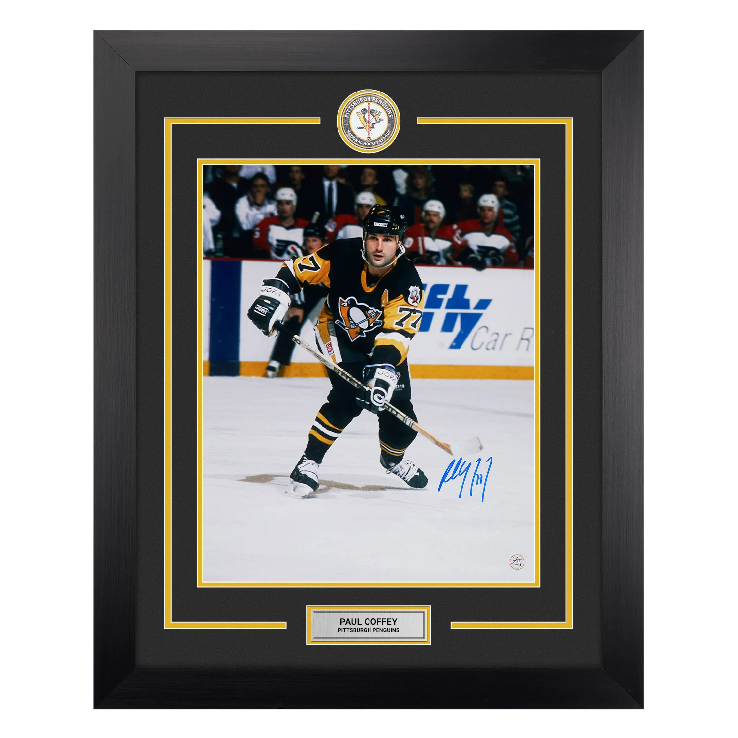 Paul Coffey Autographed Pittsburgh Penguins Classic Hockey 26x32 Frame