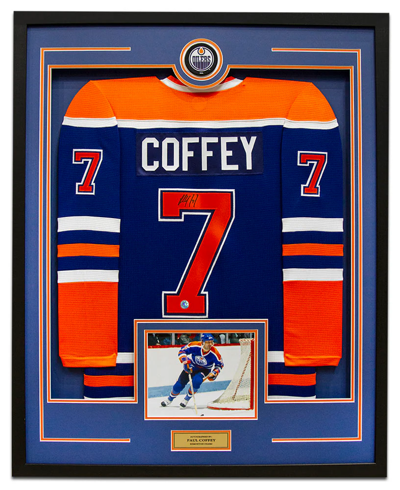 Paul Coffey Signed Edmonton Oilers Puck Logo 36x44 Jersey Frame