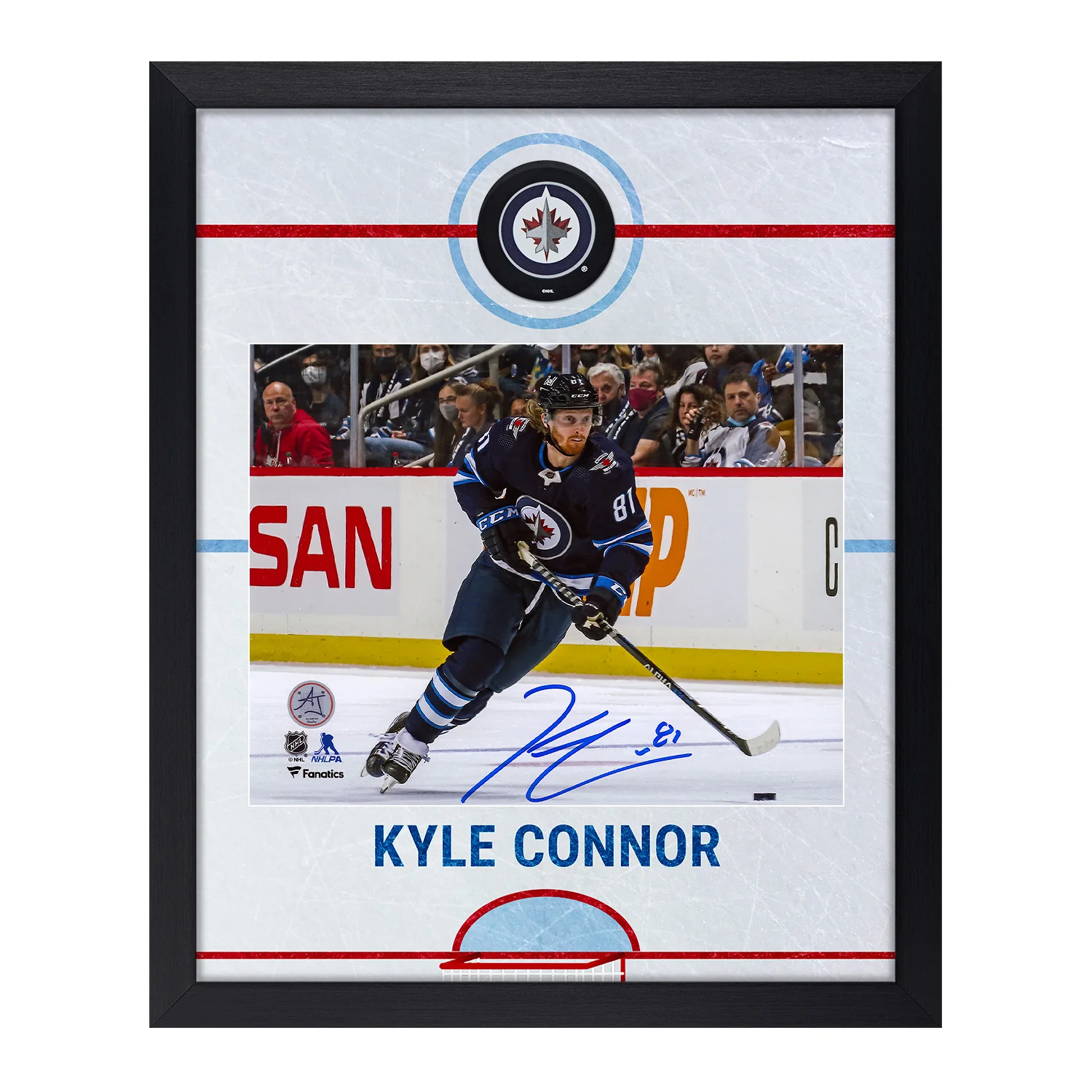 Kyle Connor Signed Winnipeg Jets Graphic Rink 26x32 Frame