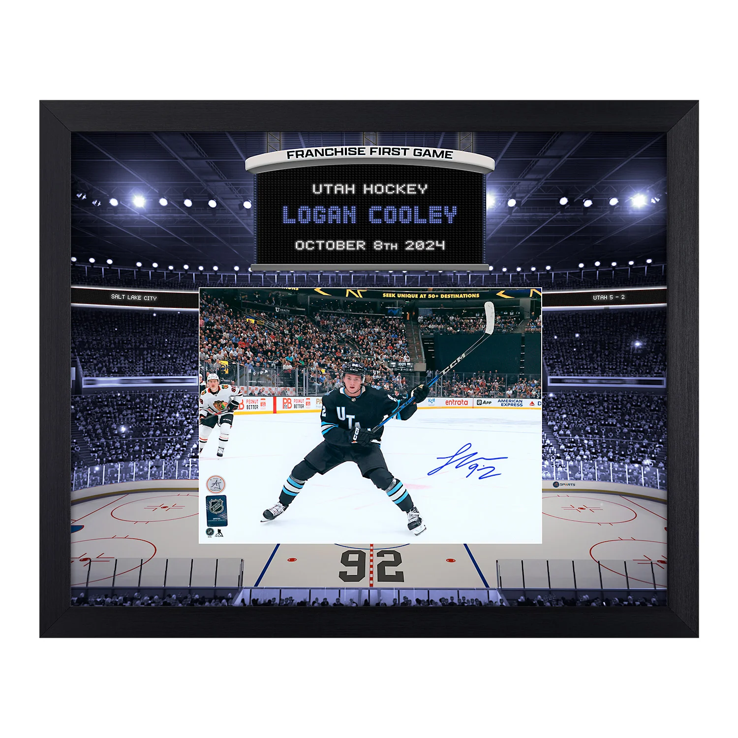 Logan Cooley Utah Hockey Club Signed Franchise 1st Game 23x27 Frame #/24