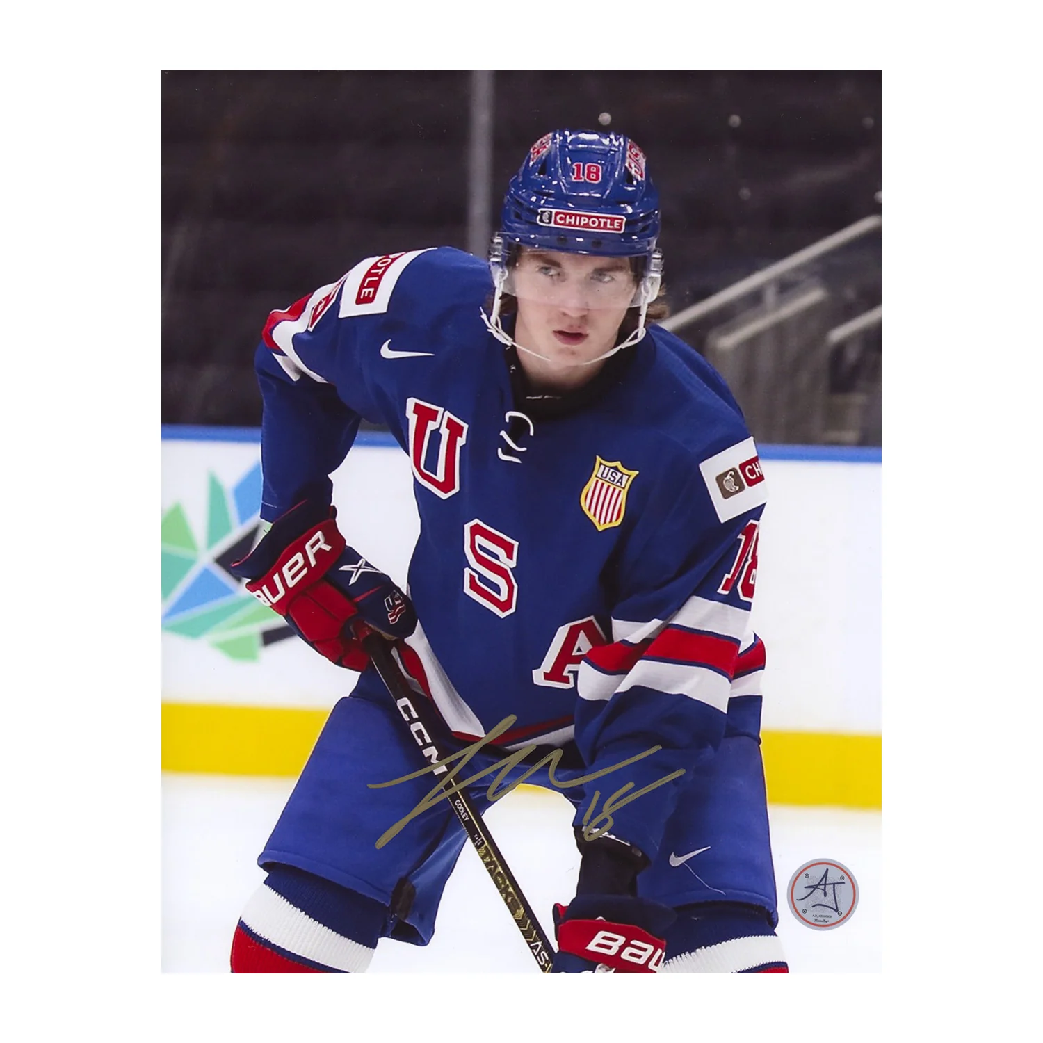 Logan Cooley Autographed Team USA World Junior Hockey 8x10 Photo