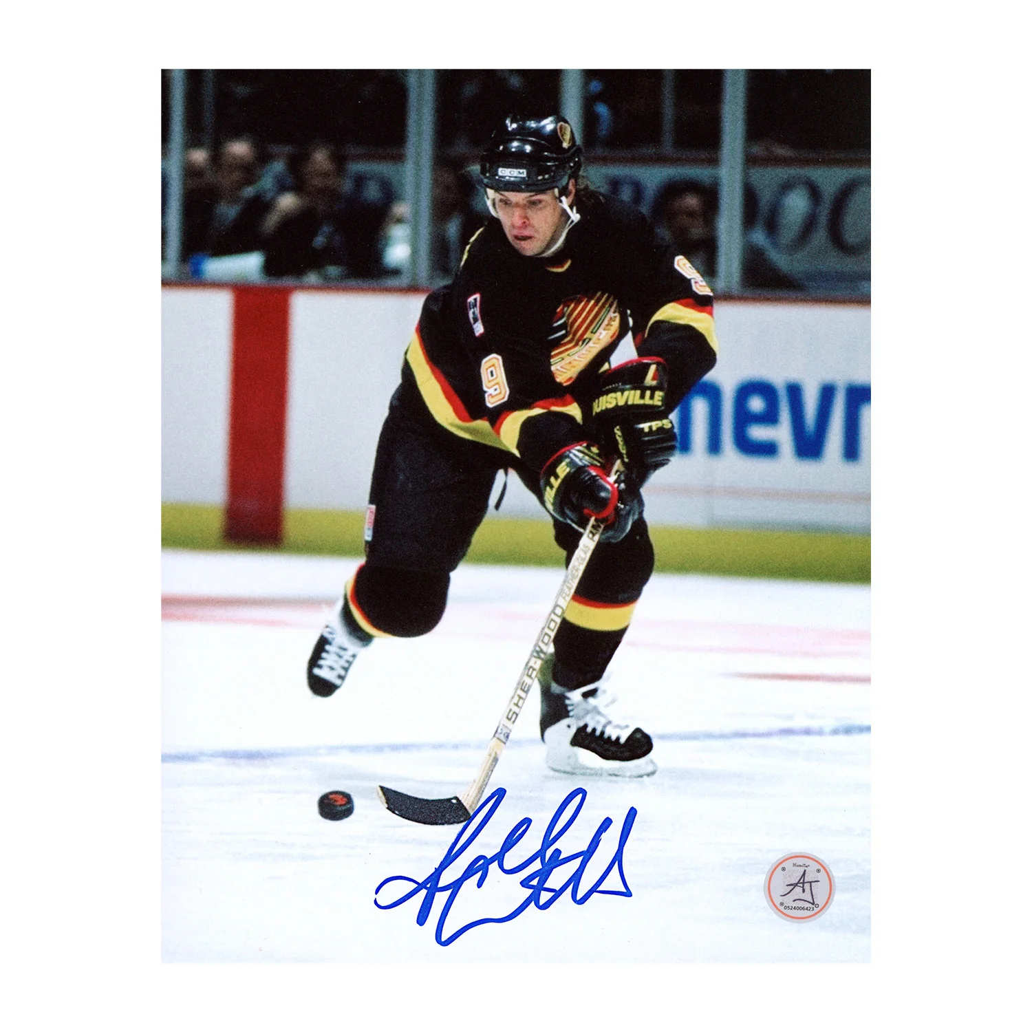 Russ Courtnall Autographed Vancouver Canucks Stickhandling 8x10 Photo