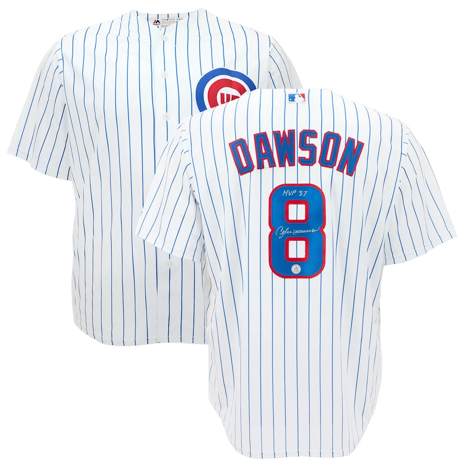 Andre Dawson Signed Chicago Cubs White Majestic Jersey with MVP 87 Note - Image 3