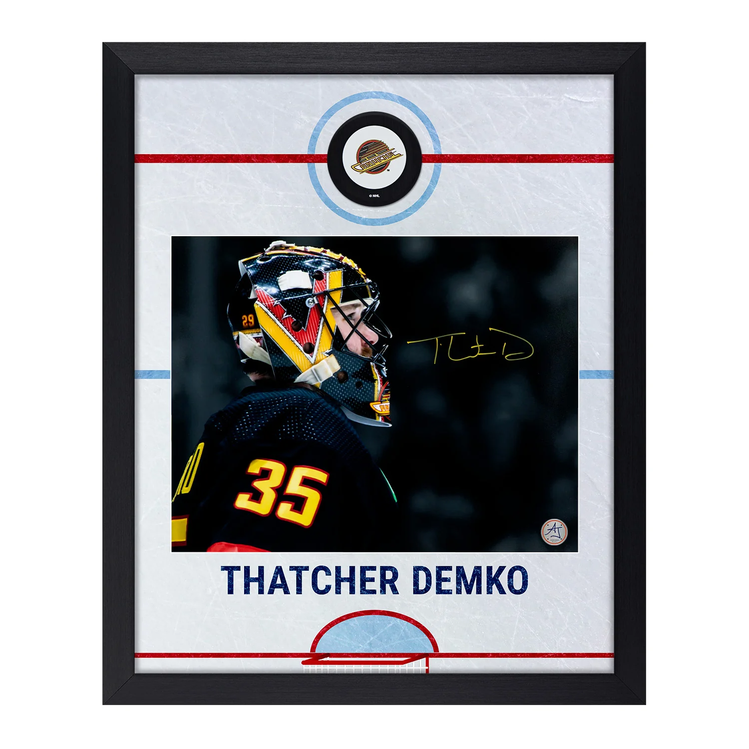 Thatcher Demko Autographed Vancouver Canucks Graphic Rink 26x32 Frame