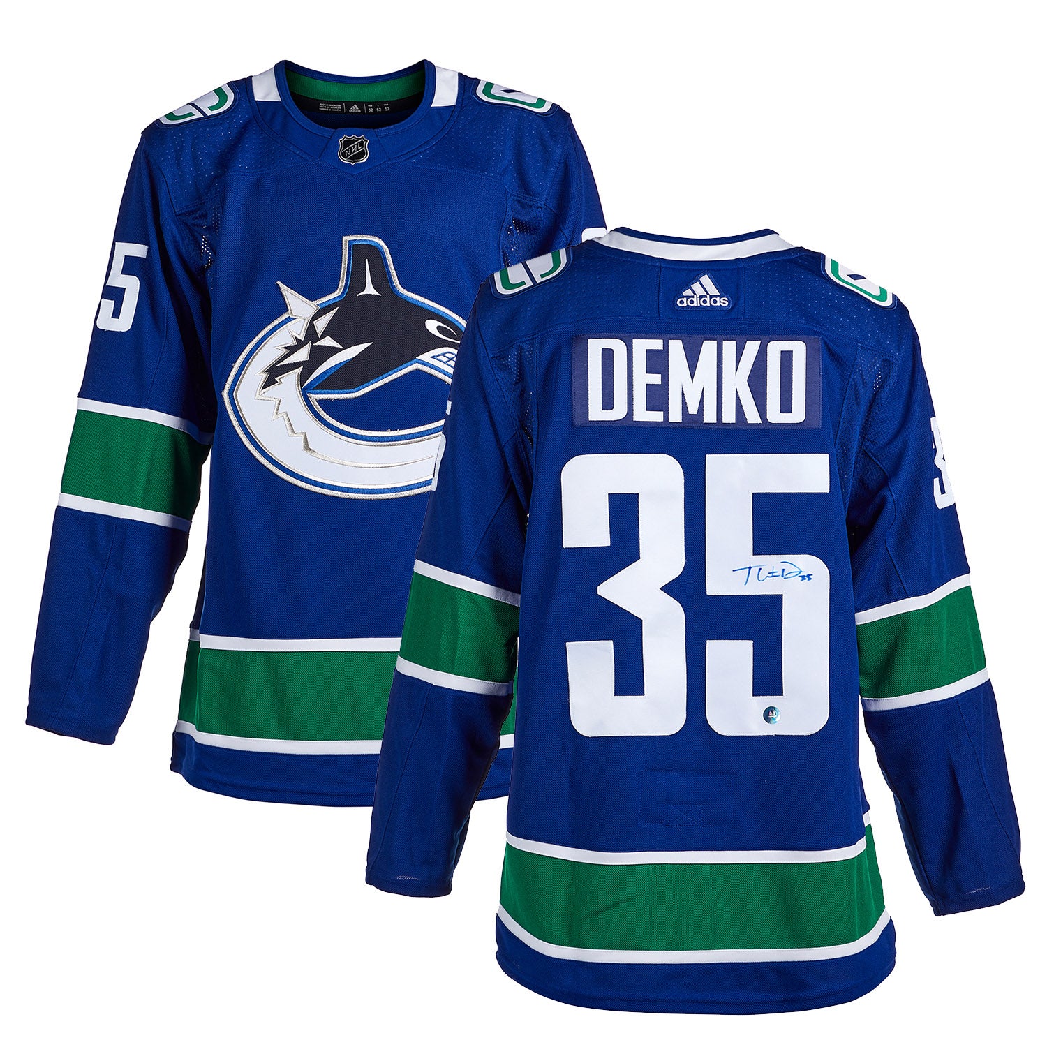 Thatcher Demko Autographed Vancouver Canucks Blue adidas Jersey - Image 3