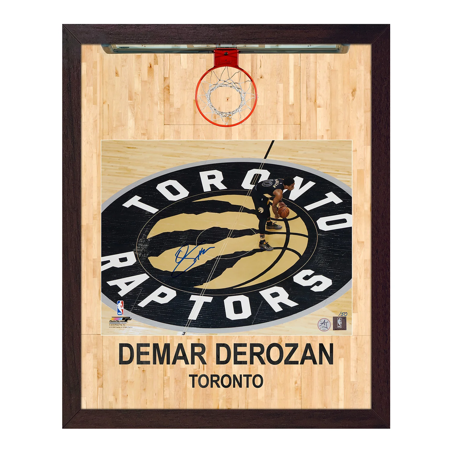 DeMar DeRozan Signed Toronto Raptors Aerial Hoop Graphic 19x23 Frame