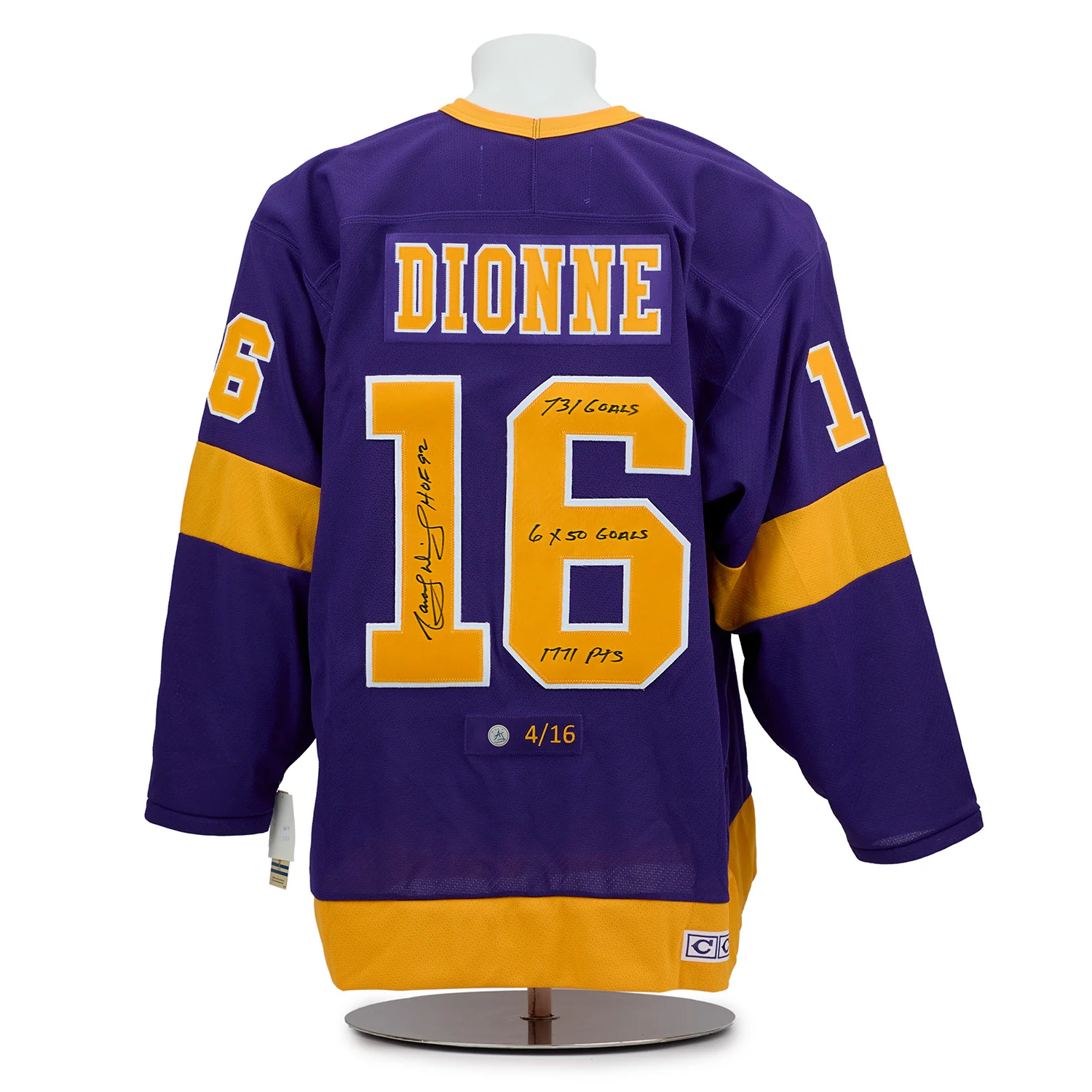 Marcel Dionne LA Kings Signed & Inscribed Career Stats Vintage CCM Jersey #4/16