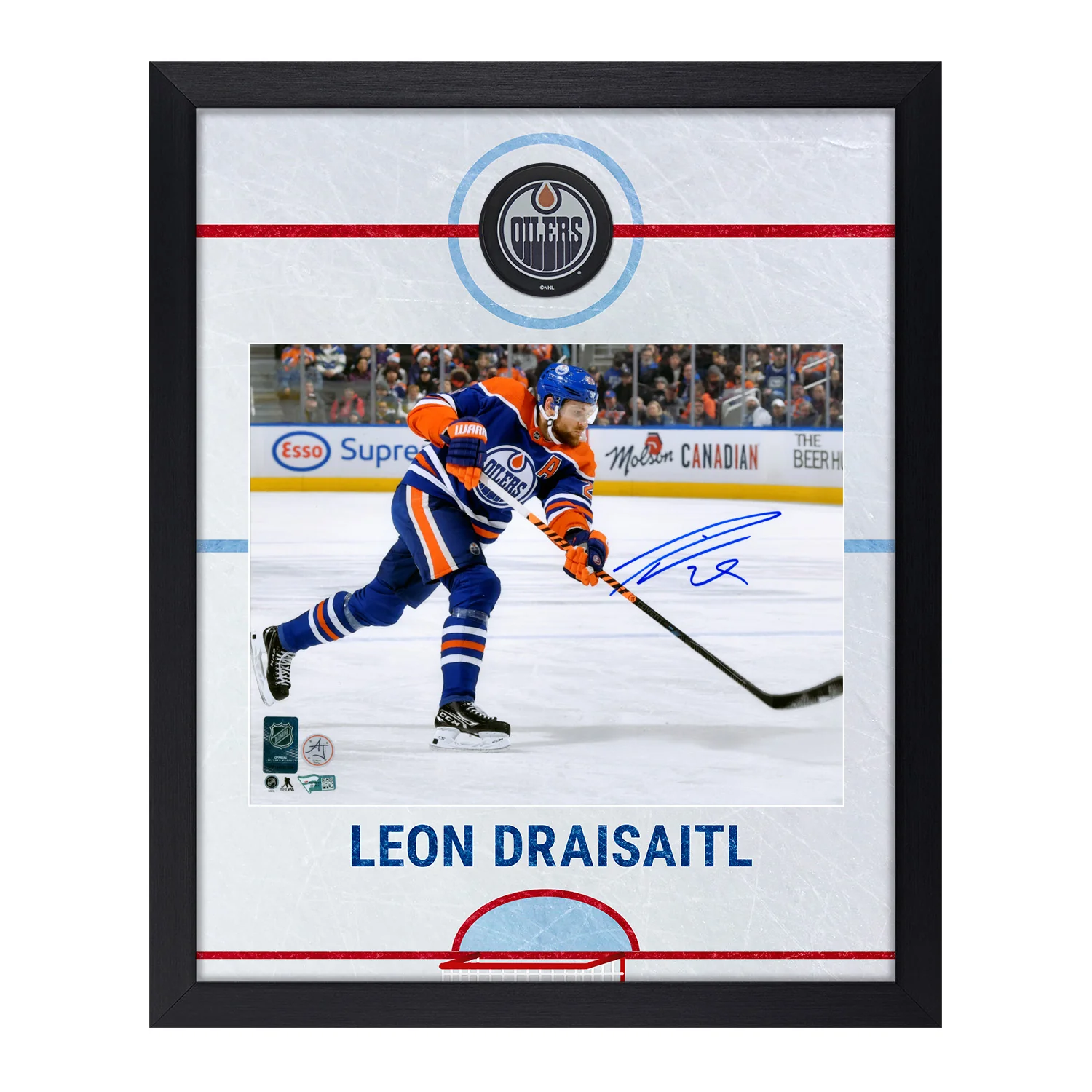 Leon Draisaitl Signed Edmonton Oilers Graphic Rink 19x23 Frame