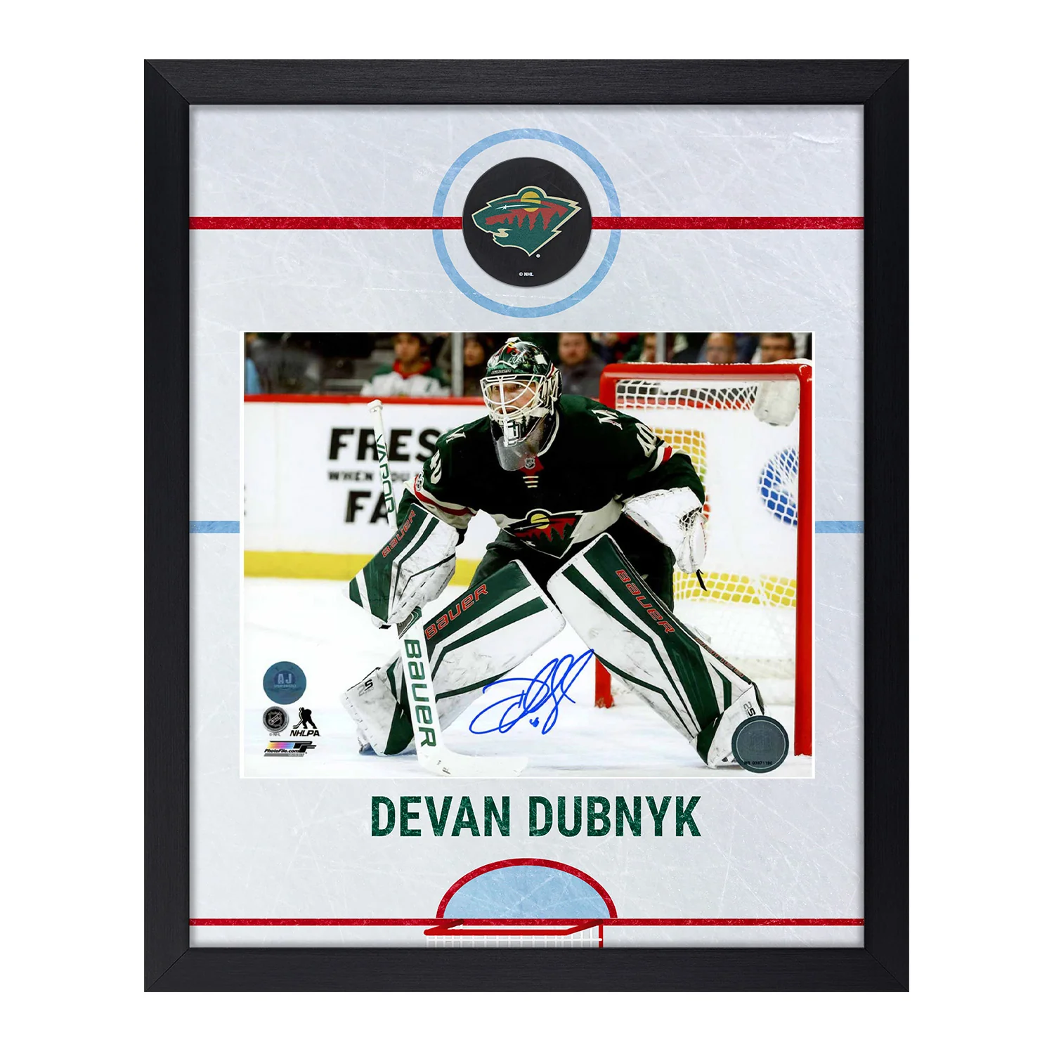 Devan Dubnyk Dual Signed Minnesota Wild Graphic Rink 19x23 Frame