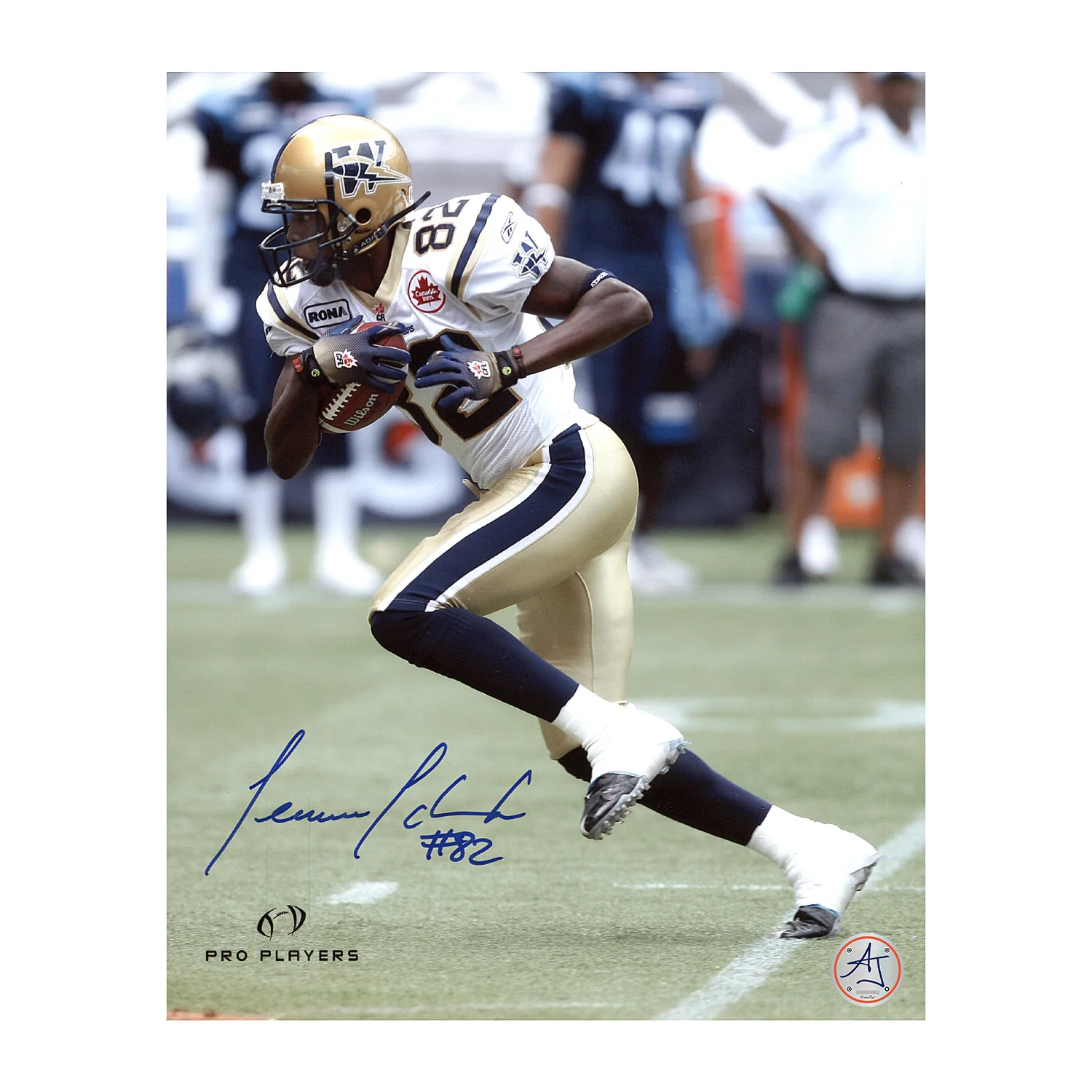 Terrence Edwards Autographed Winnipeg Blue Bombers Football 8x10 Photo