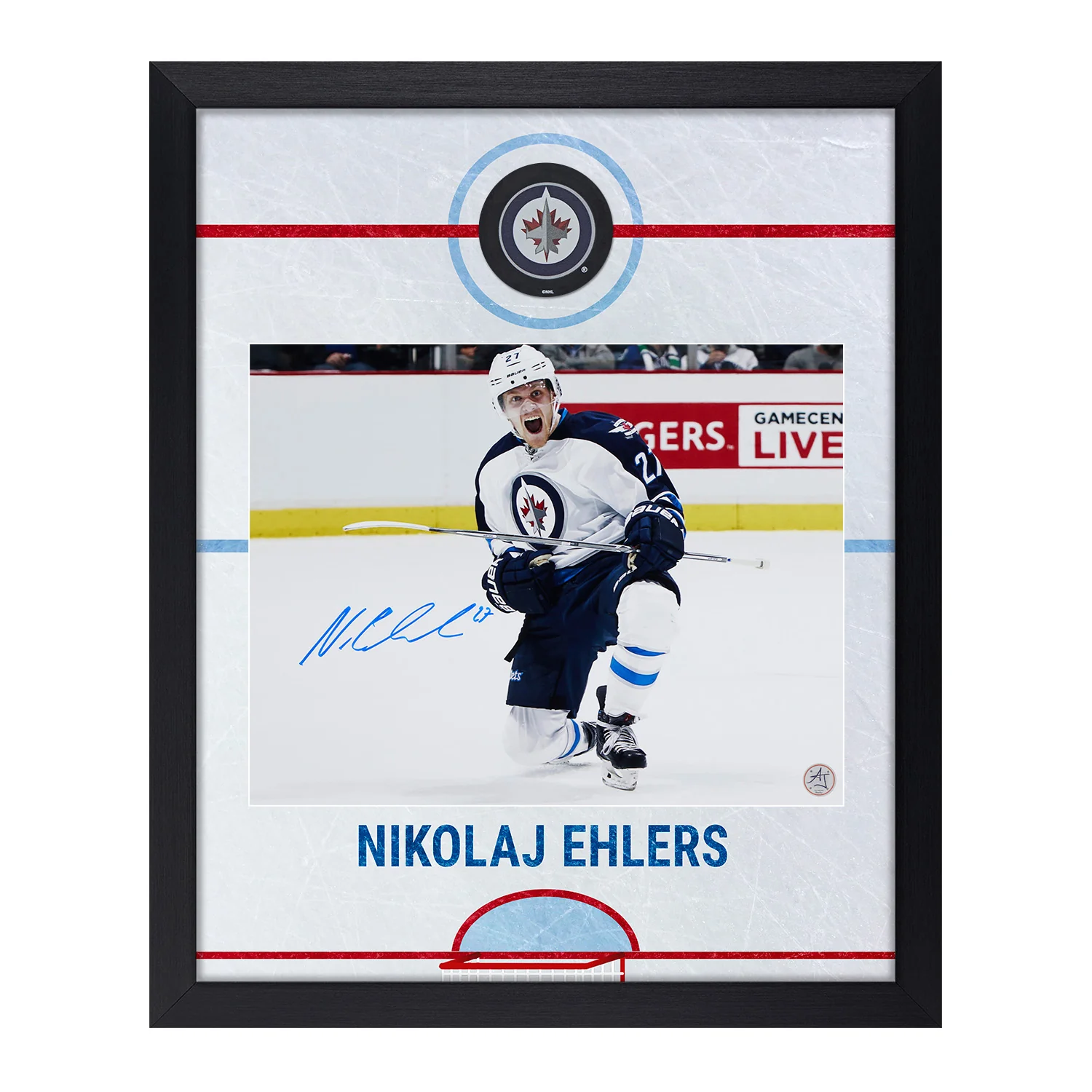 Nikolaj Ehlers Signed Winnipeg Jets Graphic Rink 19x23 Frame