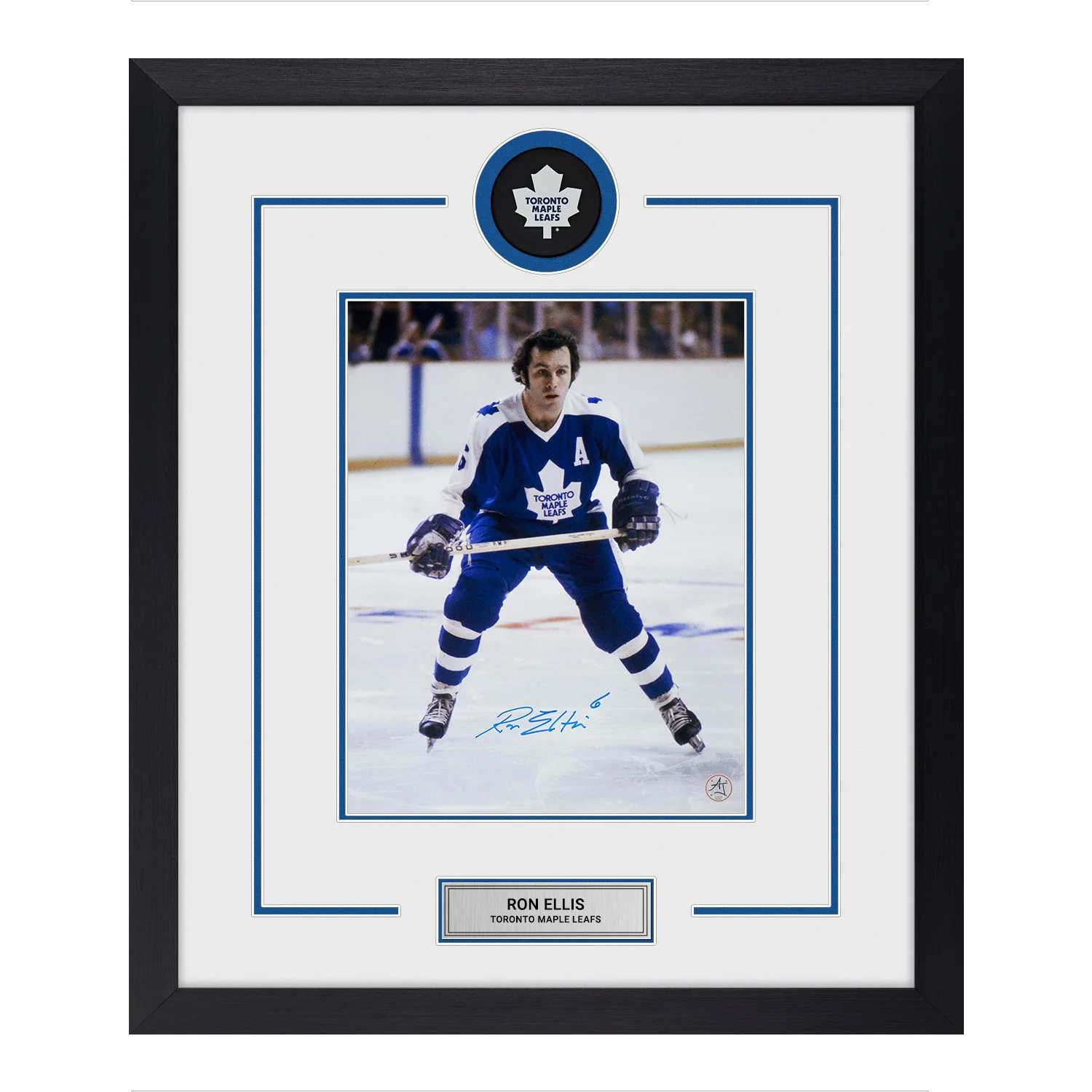 Ron Ellis Autographed Toronto Maple Leafs Puck Logo 23x27 Frame