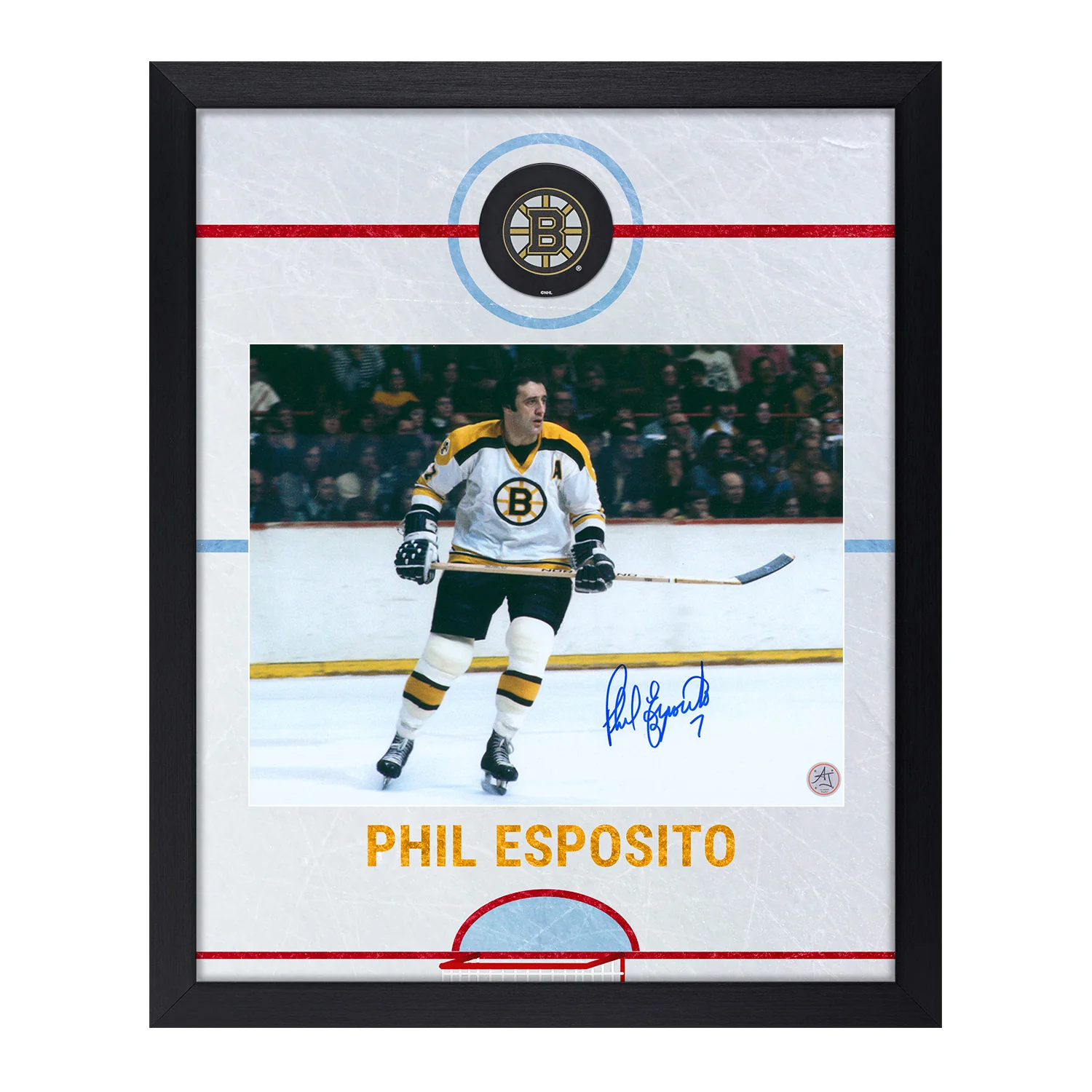 Phil Esposito Autographed Boston Bruins Graphic Rink 19x23 Frame