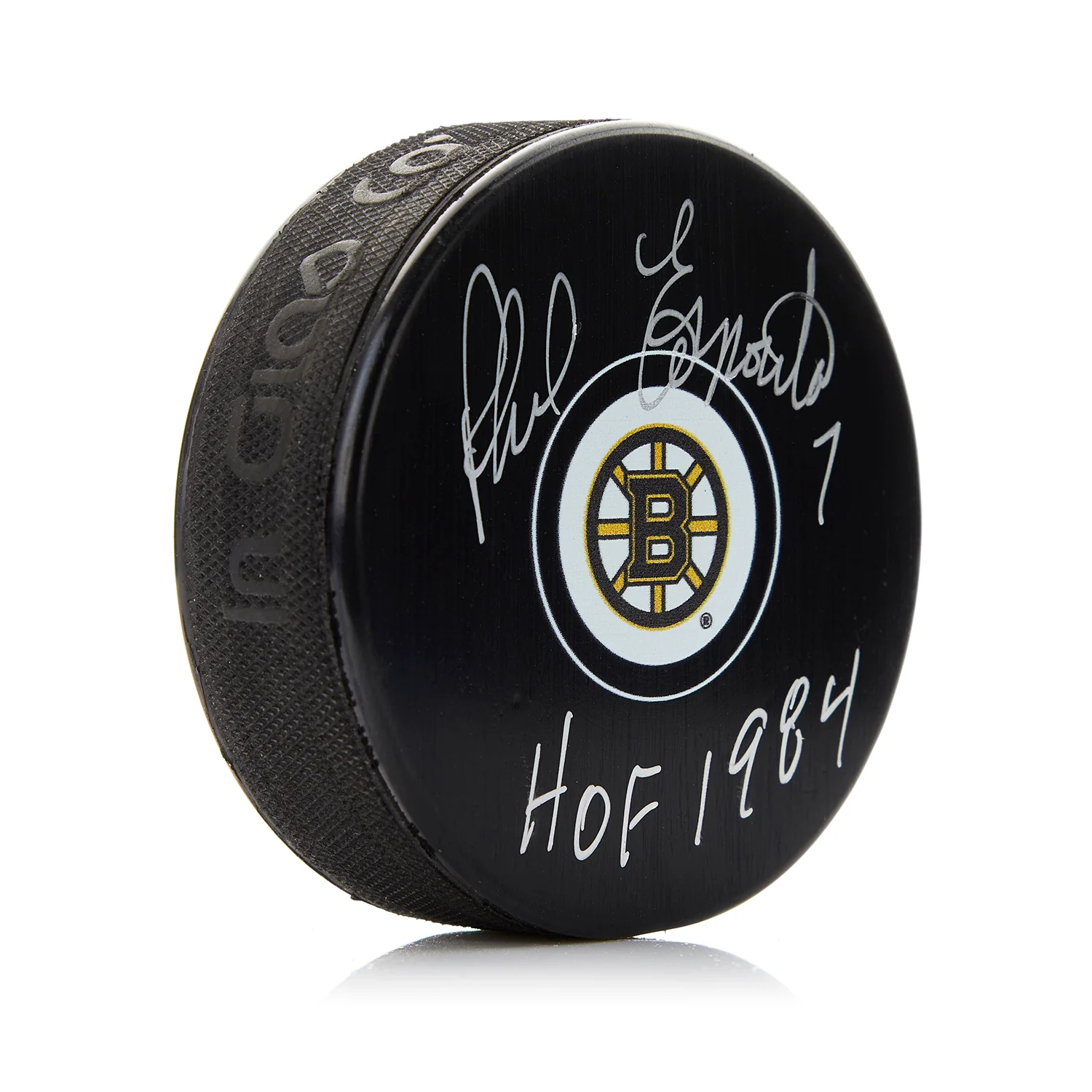 Phil Esposito Signed Boston Bruins Hockey Puck with HOF Note