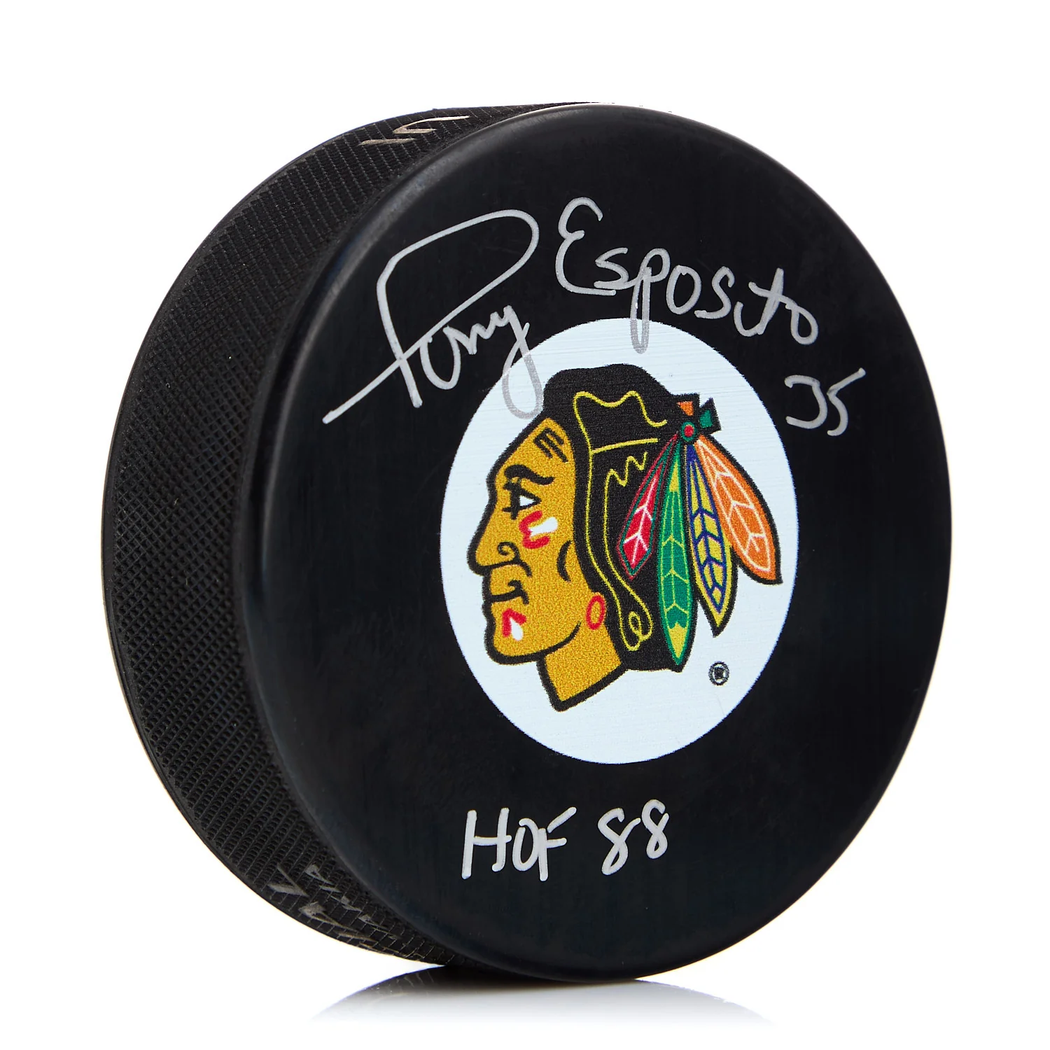 Tony Esposito Signed Chicago Blackhawks Hockey Puck with HOF Note