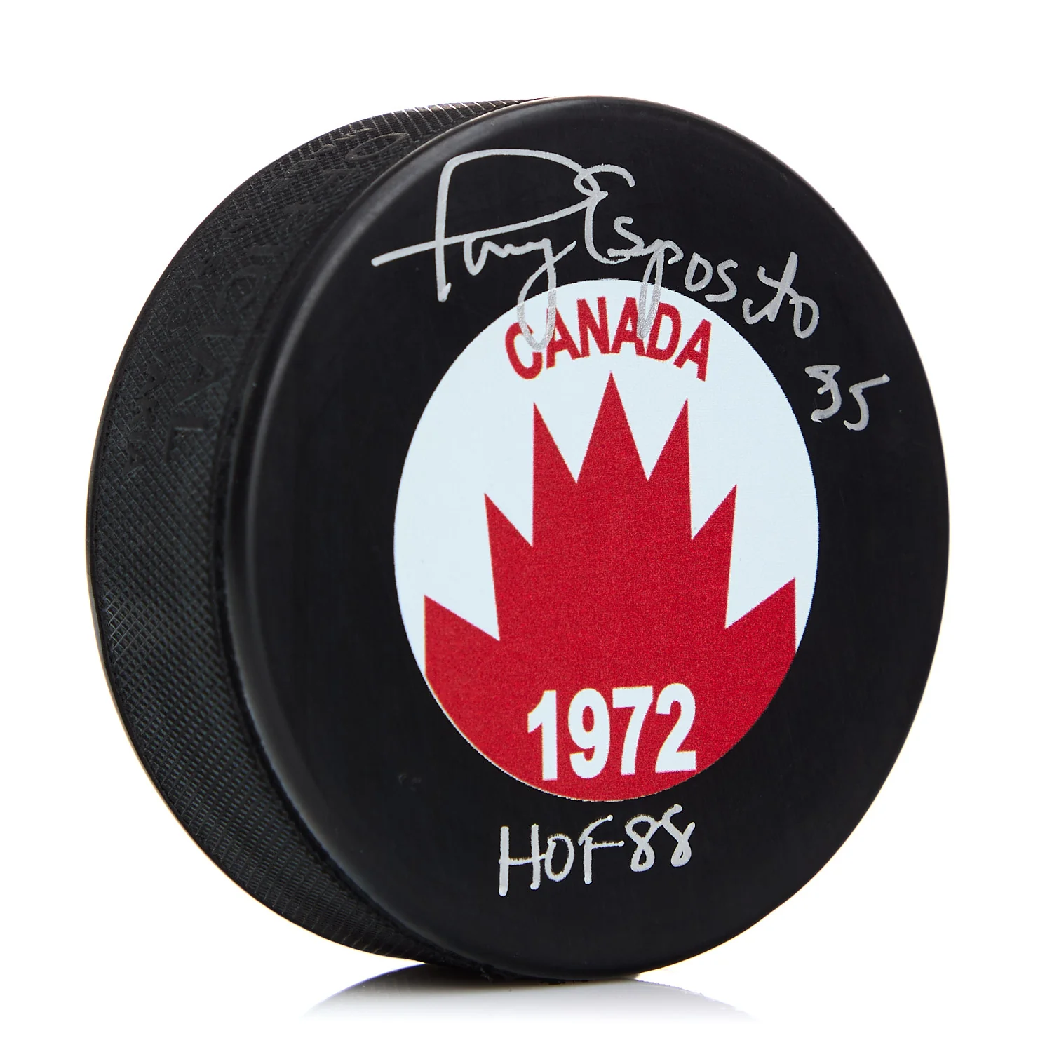 Tony Esposito Autographed Team Canada 1972 Summit Series Puck with HOF Note