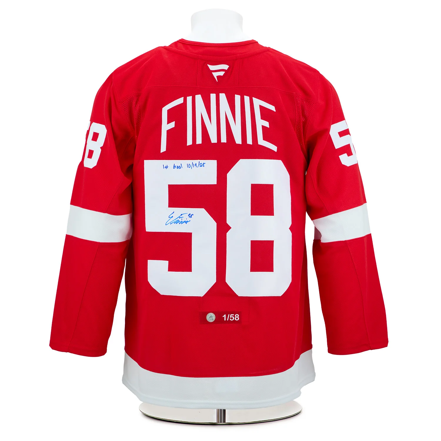 Emmitt Finnie Detroit Red Wings Signed & Dated 1st Goal Fanatics Jersey #1/58