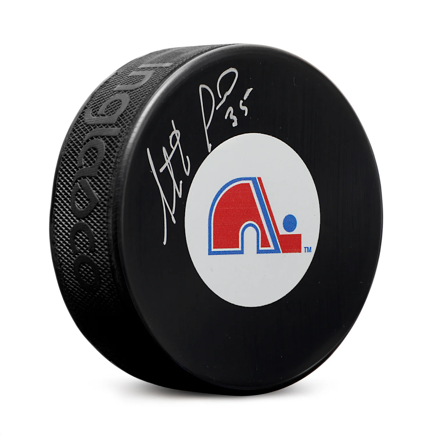 Stephane Fiset Autographed Quebec Nordiques Retro Logo Puck
