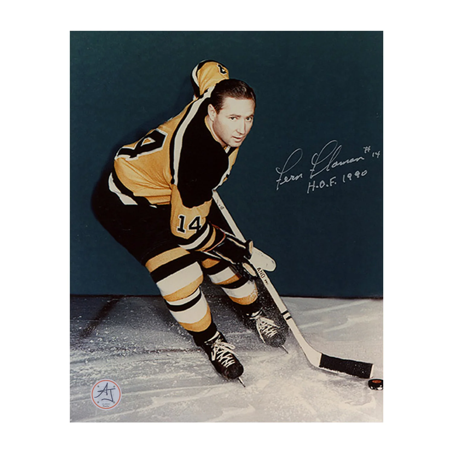 Fern Flaman Autographed Boston Bruins Classic Hockey 8x10 Photo