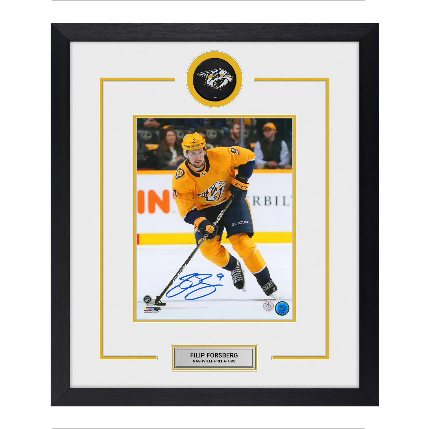 Filip Forsberg Autographed Nashville Predators Puck Logo 23x27 Frame