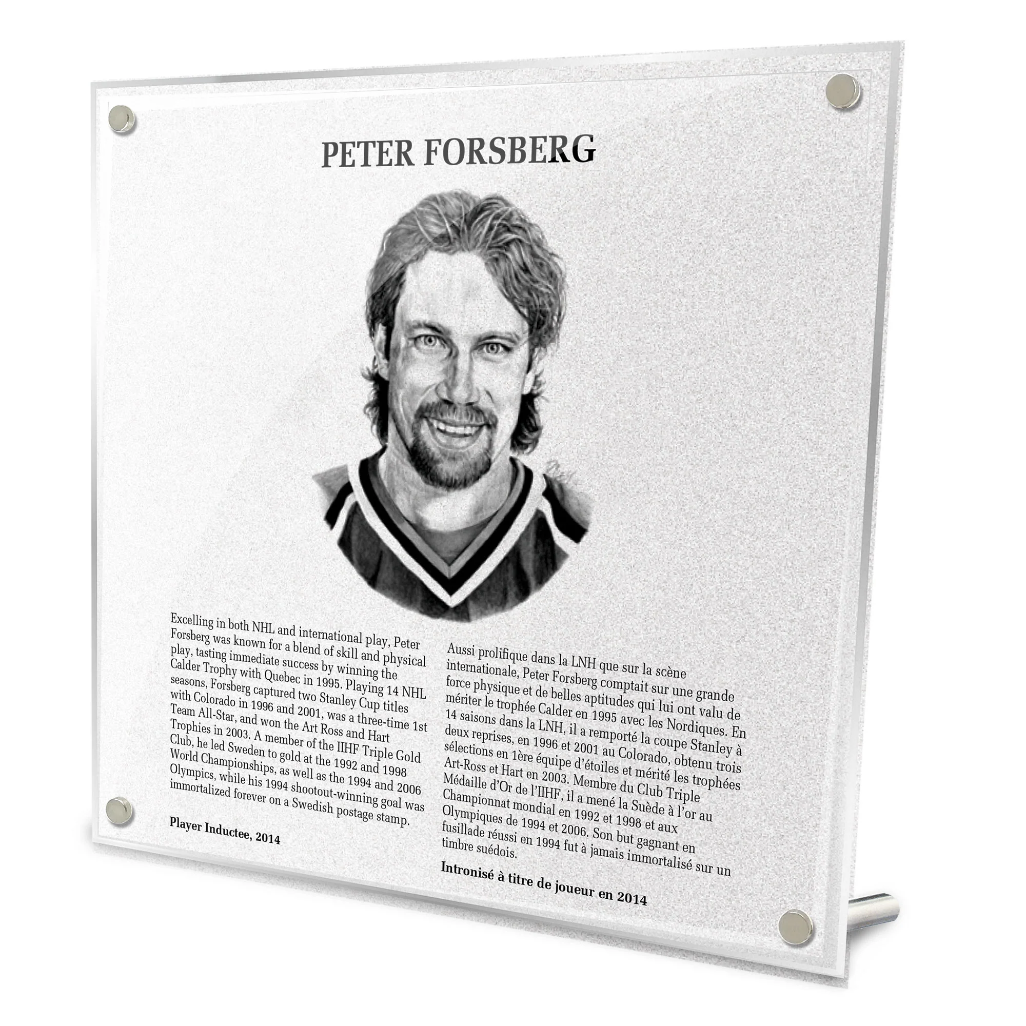 Peter Forsberg Replica Hockey Hall of Fame Plaque