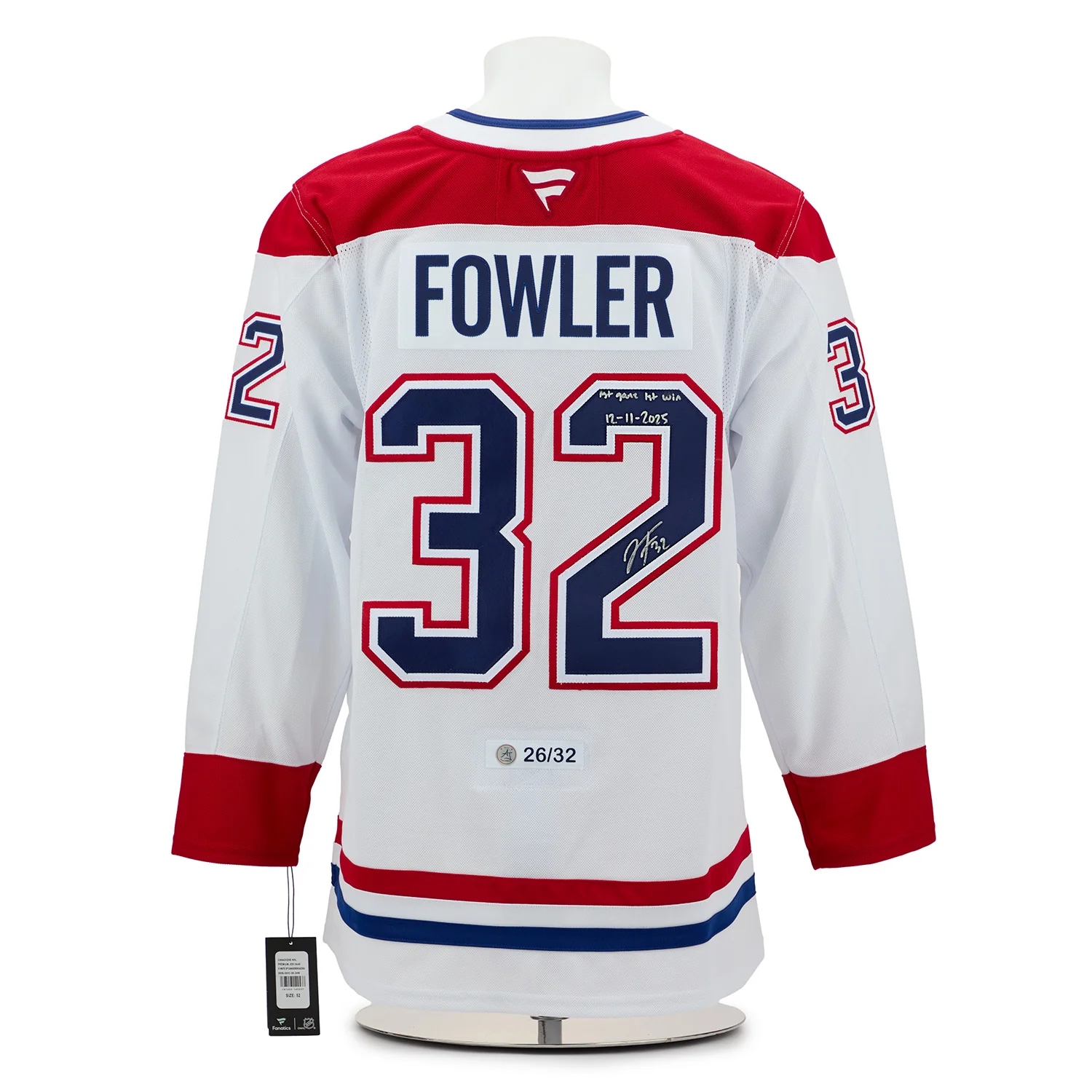 Jacob Fowler Signed Montreal Canadiens 1st Win Fanatics Premium Jersey #26/32