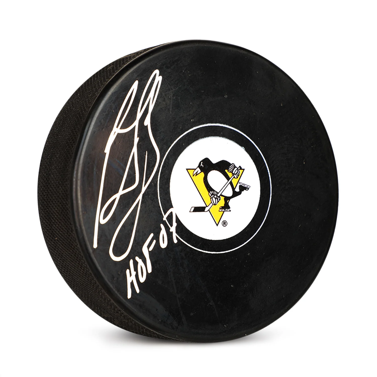 Ron Francis Autographed Pittsburgh Penguins Hockey Puck with HOF Note