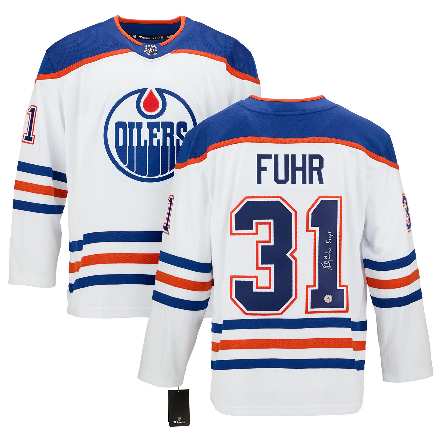 Grant Fuhr Signed & Inscribed Edmonton Oilers White Fanatics Breakaway Jersey - Image 3