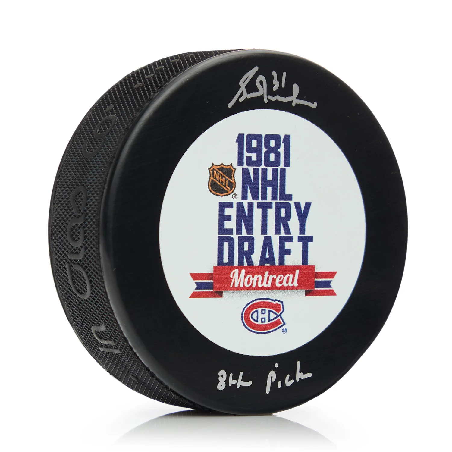 Grant Fuhr Autographed 1981 NHL Entry Draft Puck with 8th Pick Note
